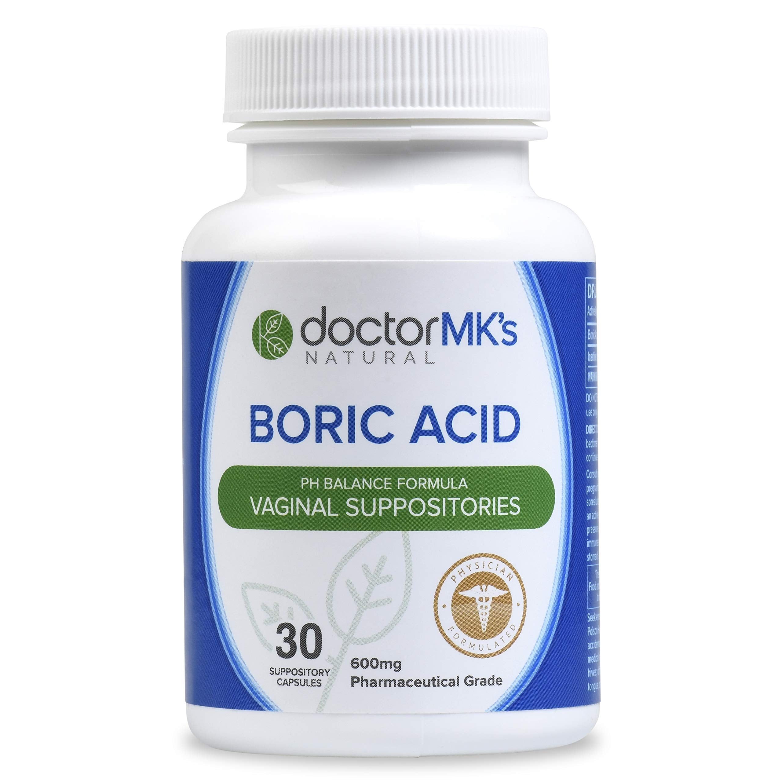 doctor MK's NATURAL Boric Acid Suppossitories (600mg) with Individually Wrapped Applicators doctor MK's NATURAL