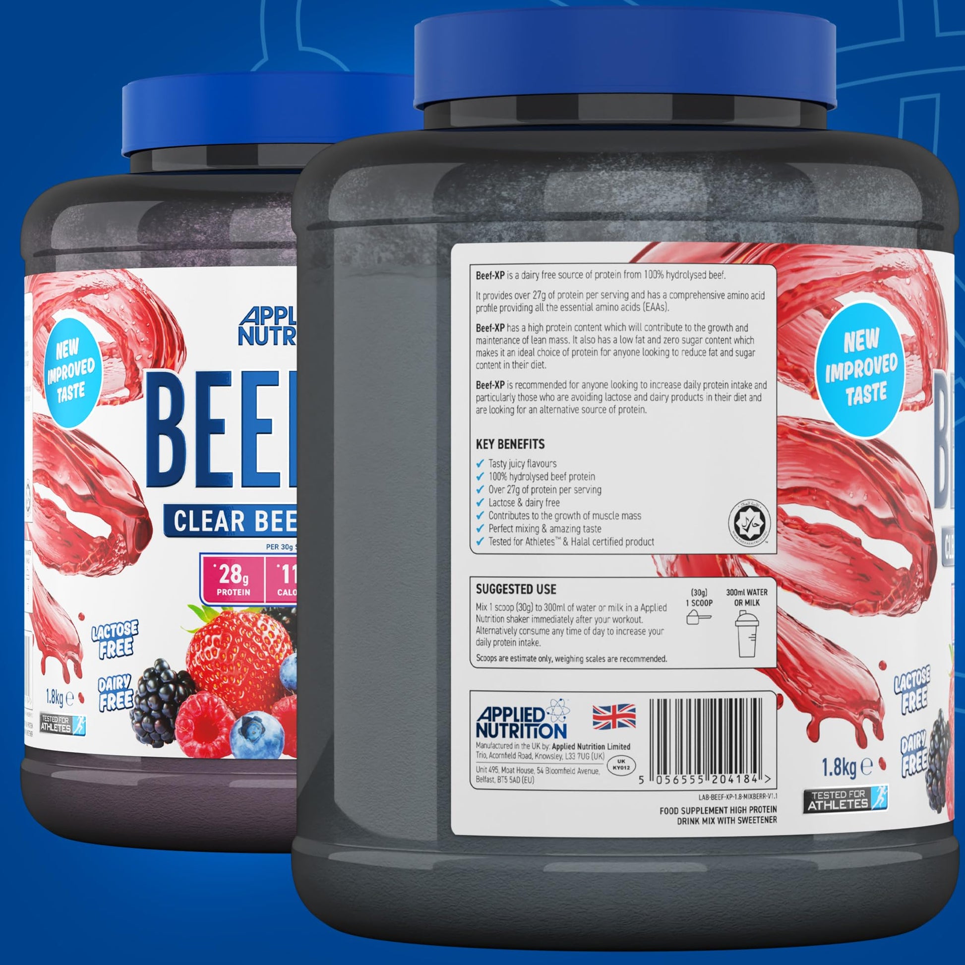 Applied Nutrition Beef XP - Clear Hydrolysed Beef Protein Isolate, Fruit Juice Style, Dairy Free Beef Protein Powder Applied Nutrition