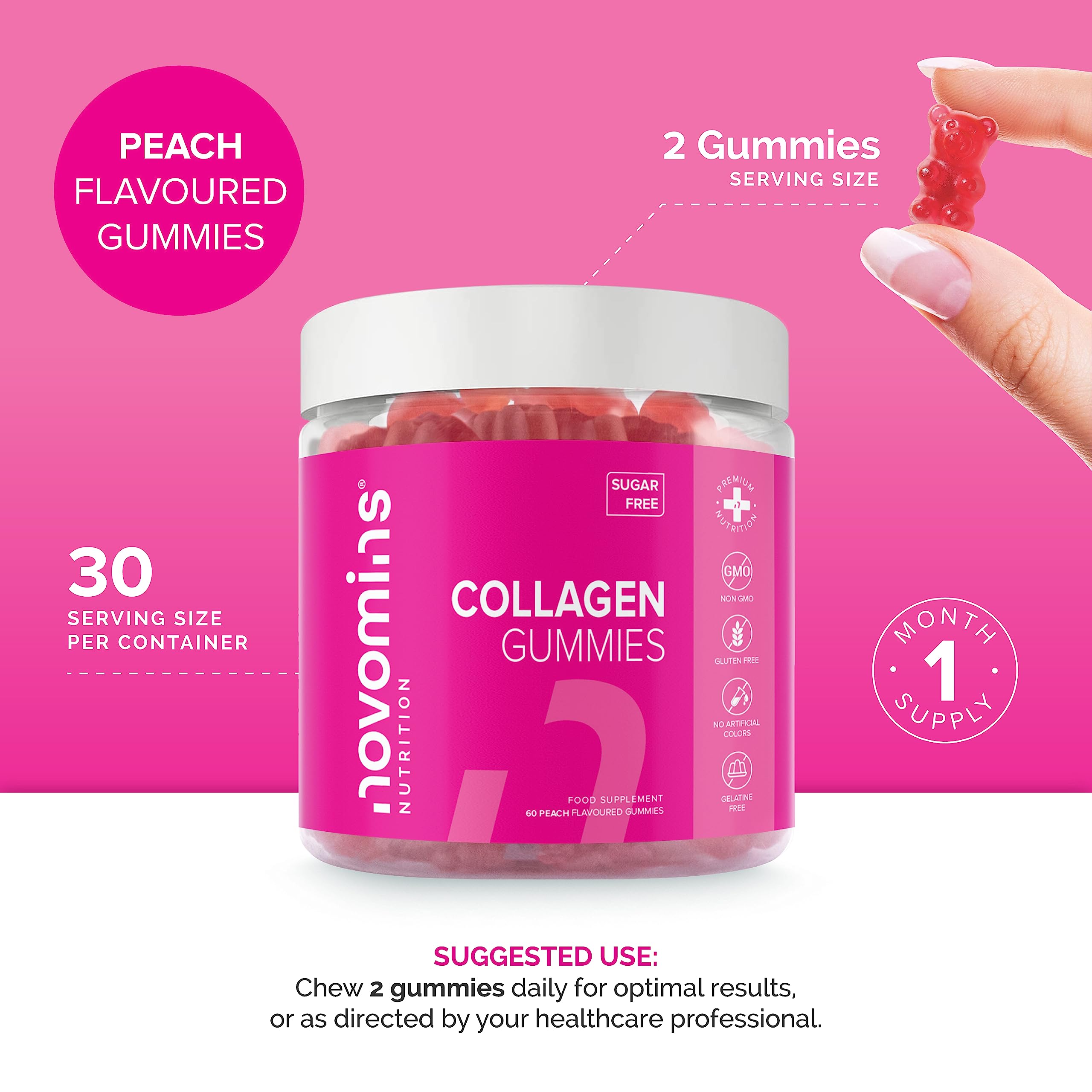 Collagen Gummies - Sugar Free Marine Collagen Gummies - Superior Type 1 Hydrolysed Collagen novomins