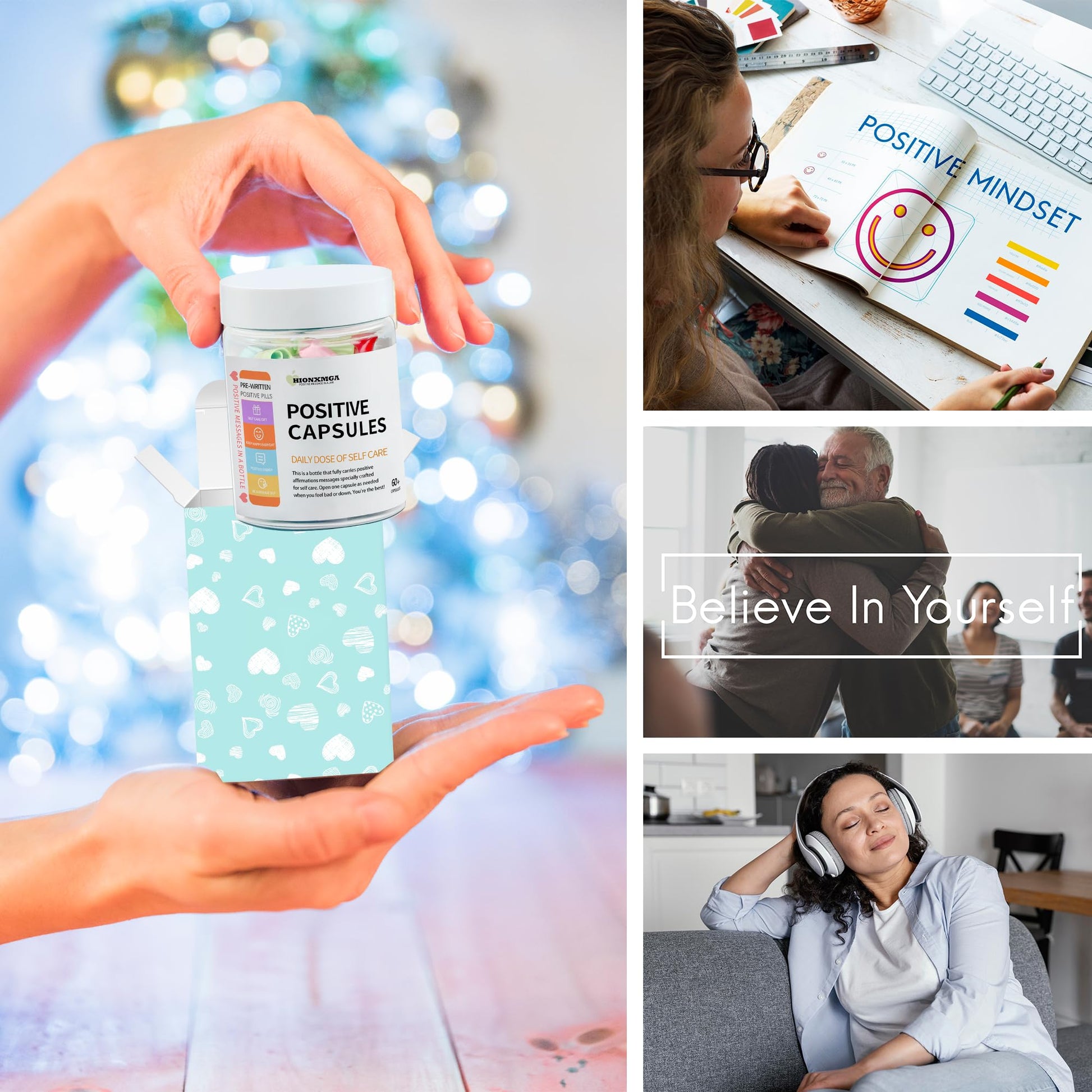 HIONXMGA Positive Messages in a Bottle (60+ Positive Affirmations),Self Care Gifts for Women Men HIONXMGA