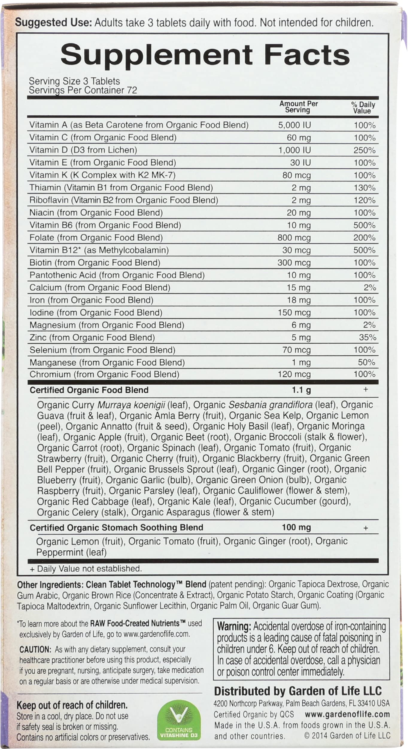 Garden of Life Organic Mykind Prenatal Multivitamin, 216 CT Garden of Life