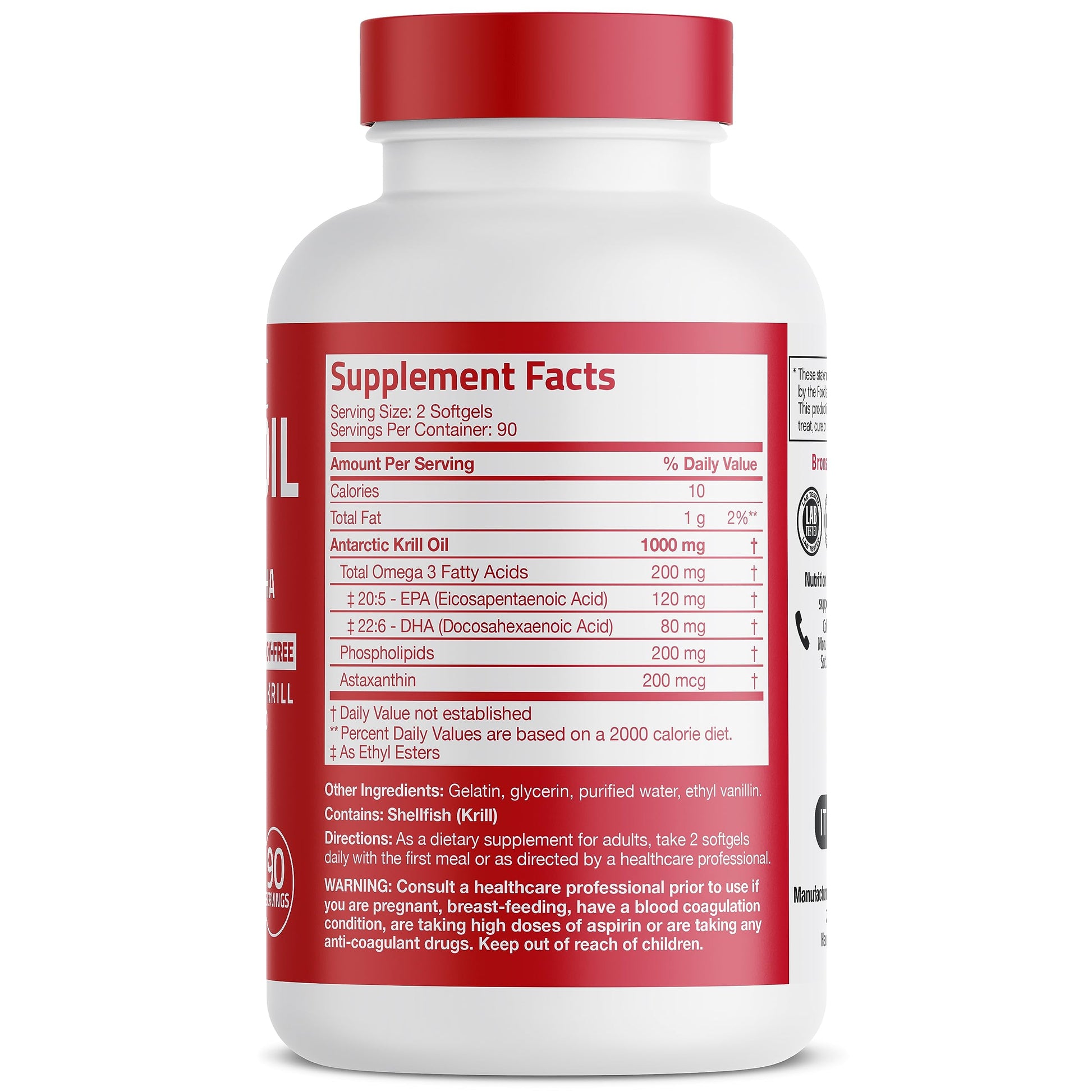 Bronson Antarctic Krill Oil 1000 mg with Omega-3s EPA, DHA, Astaxanthin and Phospholipid Bronson