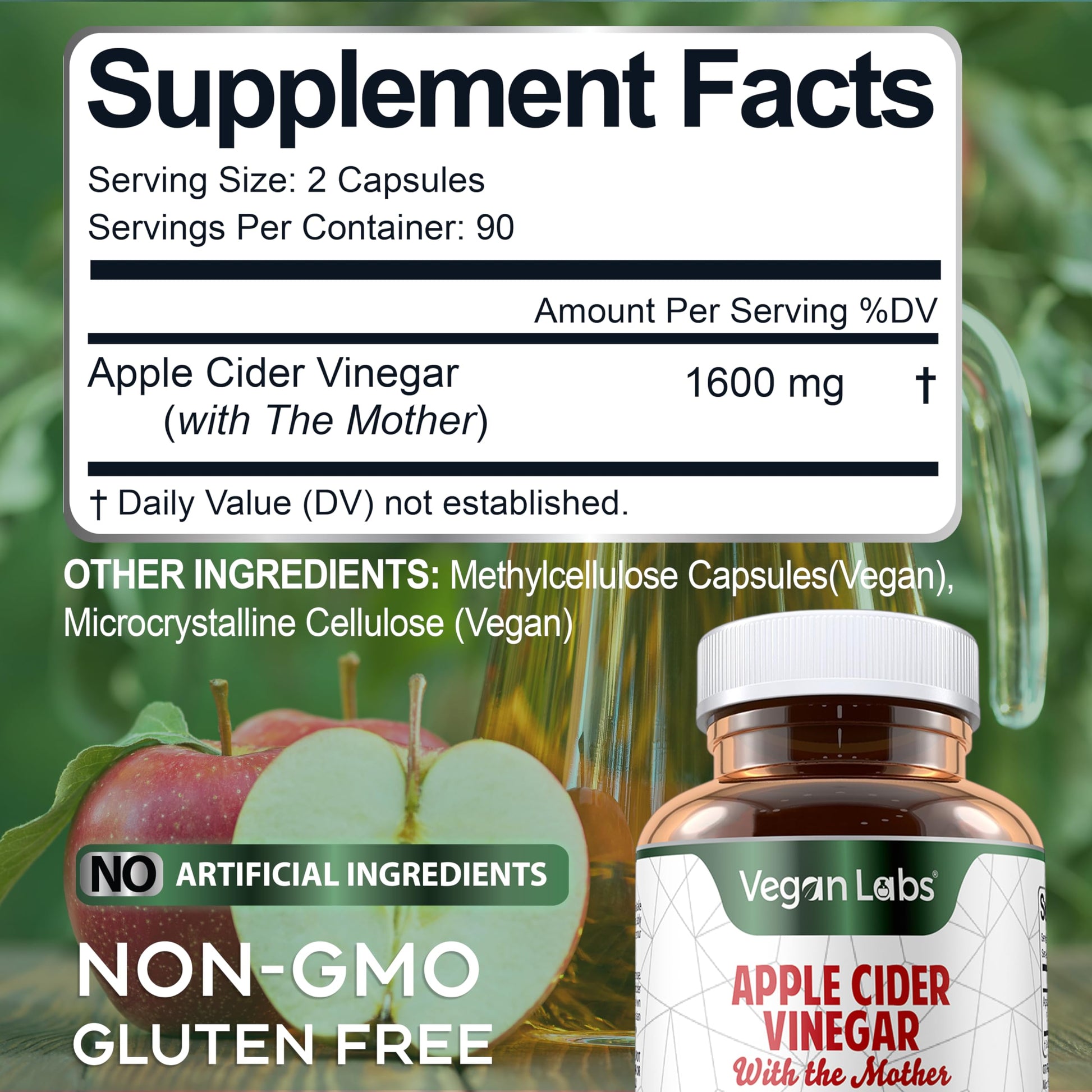Vegan Labs Apple Cider Vinegar Capsules with The Mother- 180 Vegan Capsules Vegan Labs