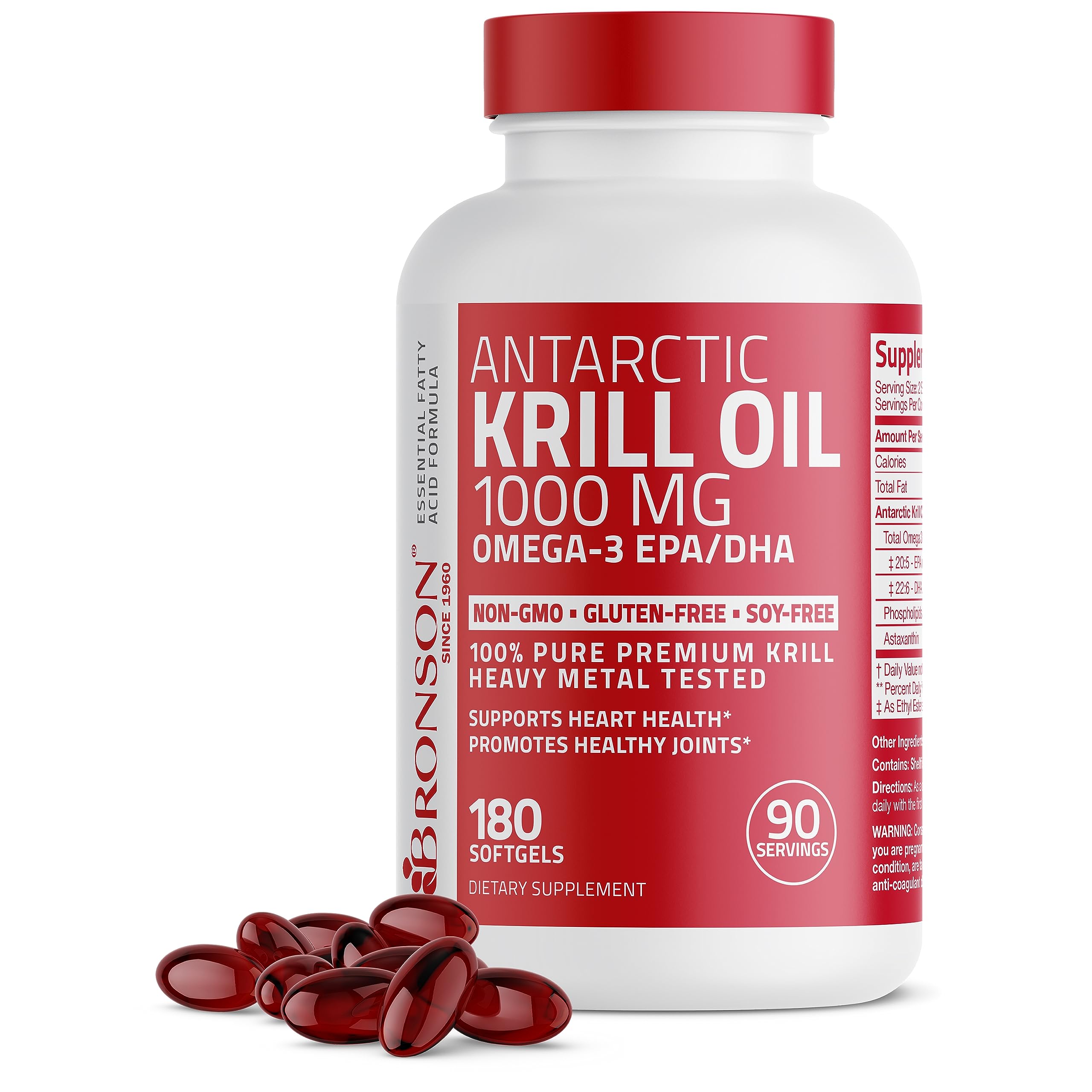 Bronson Antarctic Krill Oil 1000 mg with Omega-3s EPA, DHA, Astaxanthin and Phospholipid Bronson