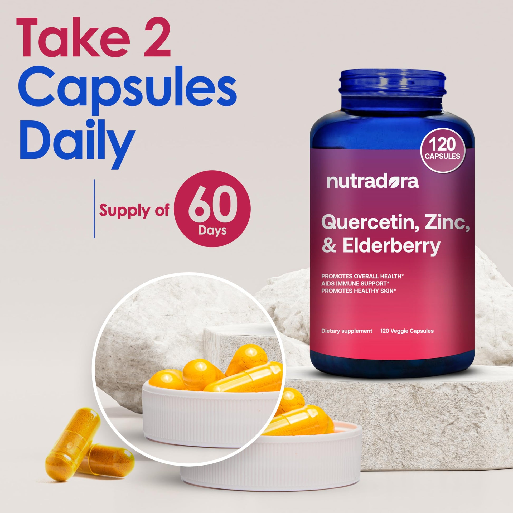 Nutradora Quercetin 1000mg Per Serving Veggie Capsules, Non-GMO