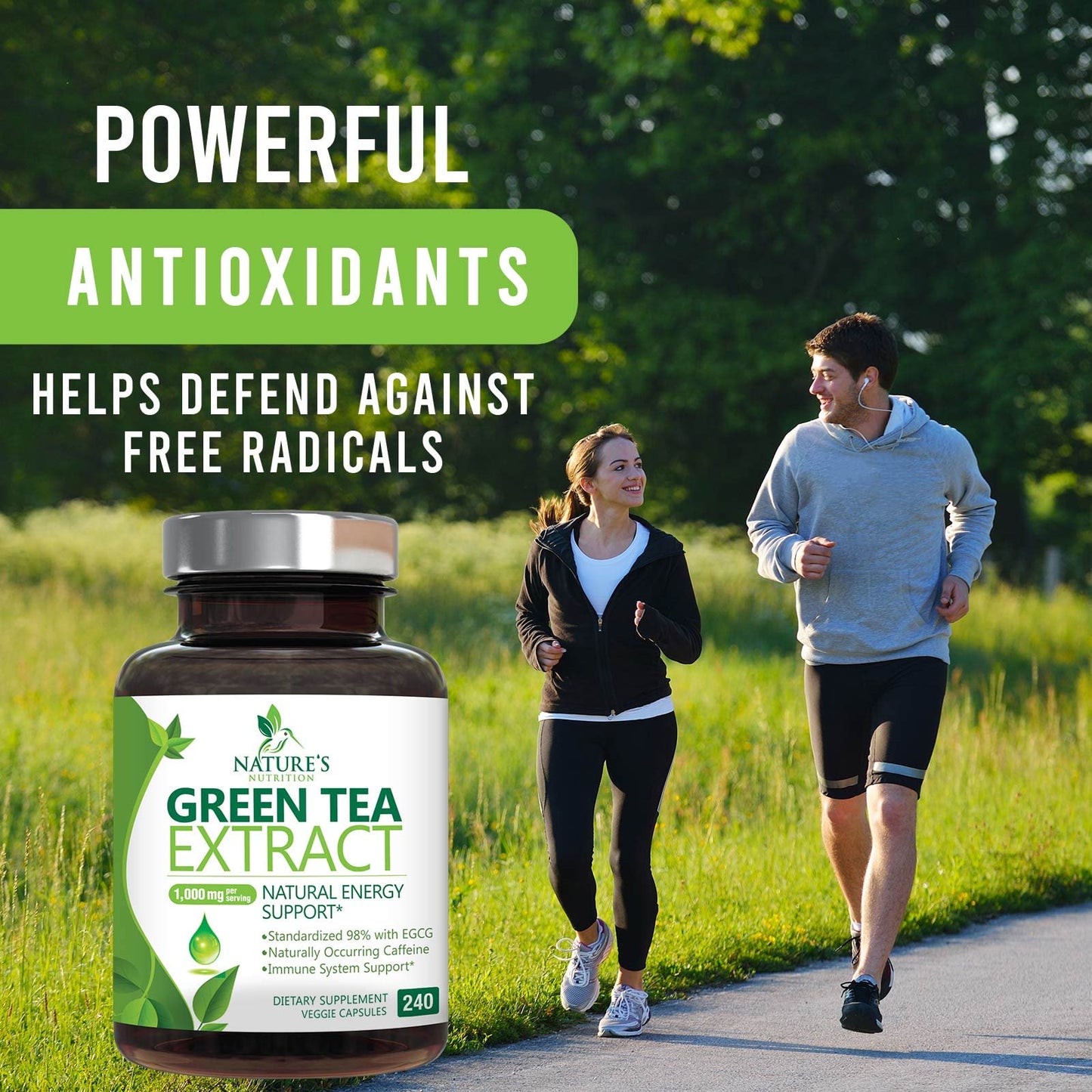 Green Tea Extract Capsules 1000mg 98% Standardized EGCG - 3X Strength for Natural