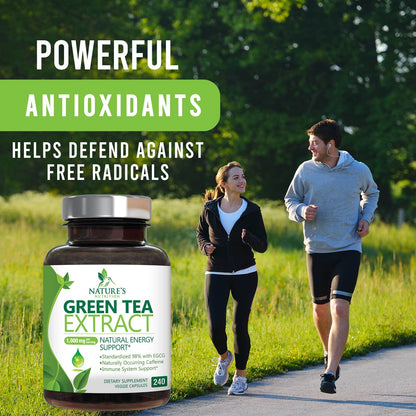 Green Tea Extract Capsules 1000mg 98% Standardized EGCG - 3X Strength for Natural