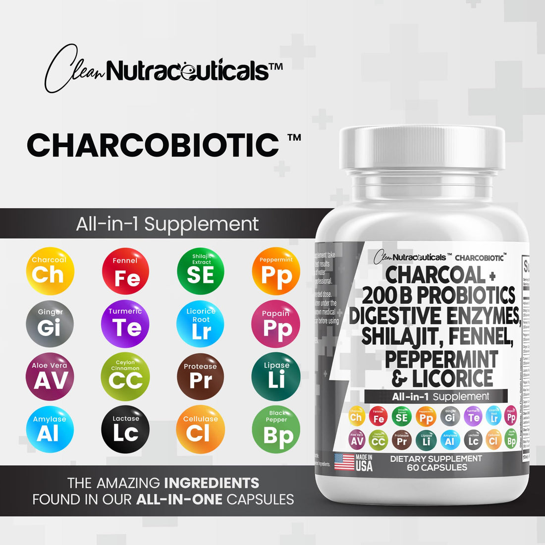 Clean Nutra Activated Charcoal Capsules 1000mg Shilajit 5000mg Pills