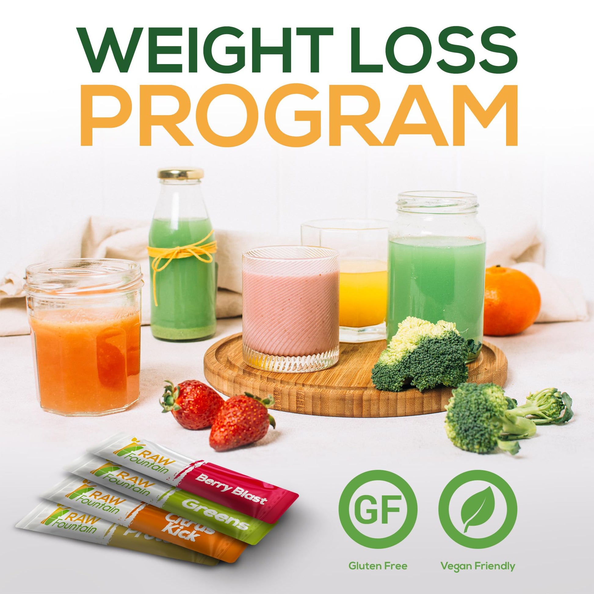 Raw Fountain 3 Day Juice Cleanse Detox, Weight Management Program, 24 Powder Packets Raw Fountain