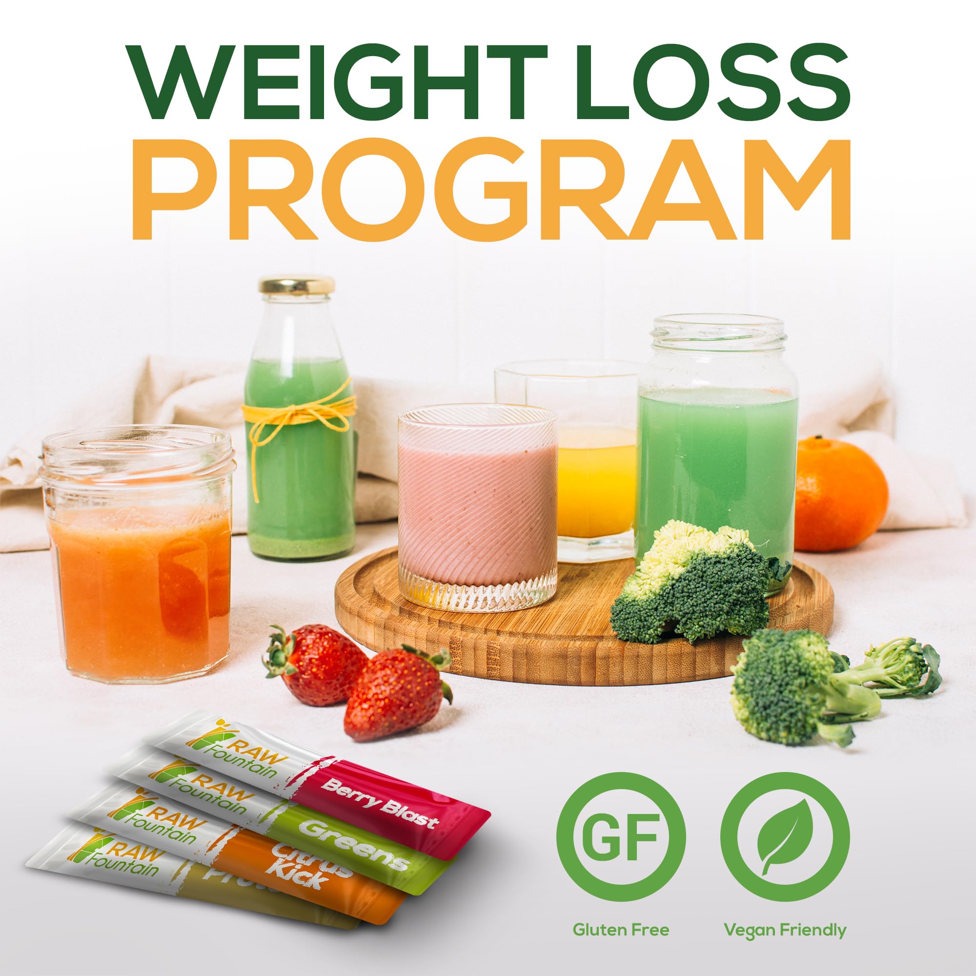 Raw Fountain 3 Day Juice Cleanse Detox, Weight Management Program, 24 Powder Packets Raw Fountain