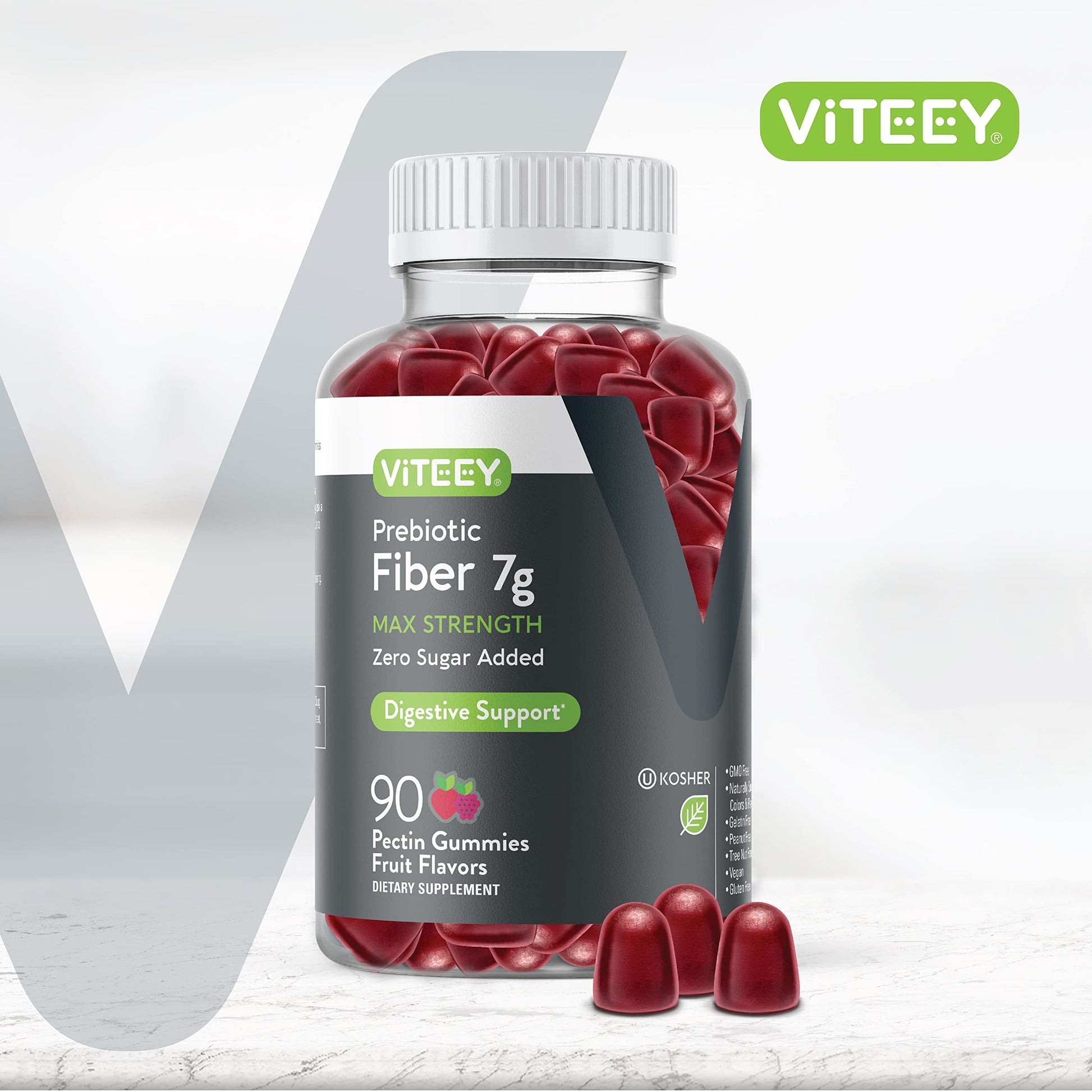 Prebiotic Fiber Gummies 7G Extra Strength [Zero Sugar Added] Digestive Heath Regularity Viteey