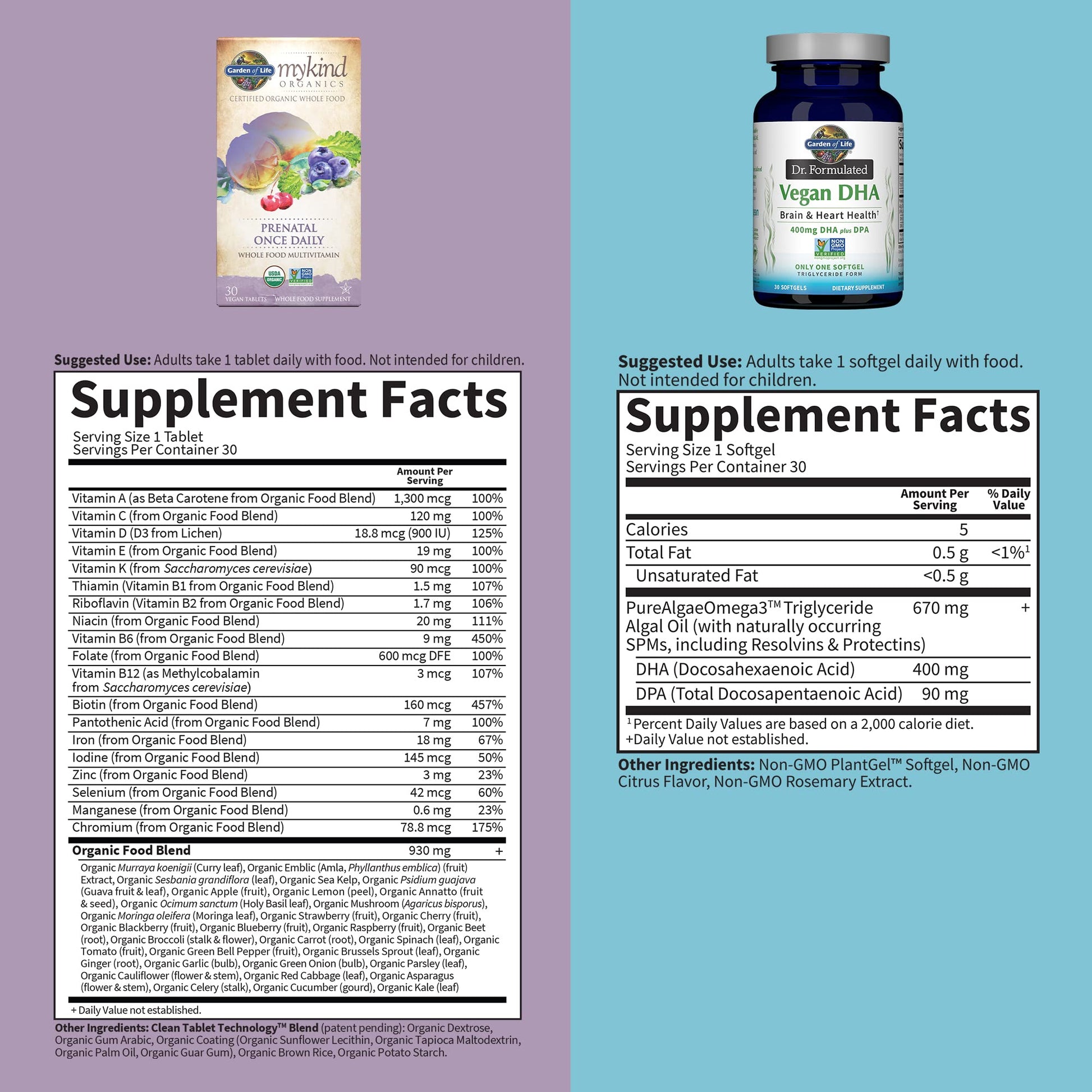 Garden of Life Once Daily Vegan DHA + Prenatal Multi Bundle: Dr Formulated Vegan DHA Garden of Life