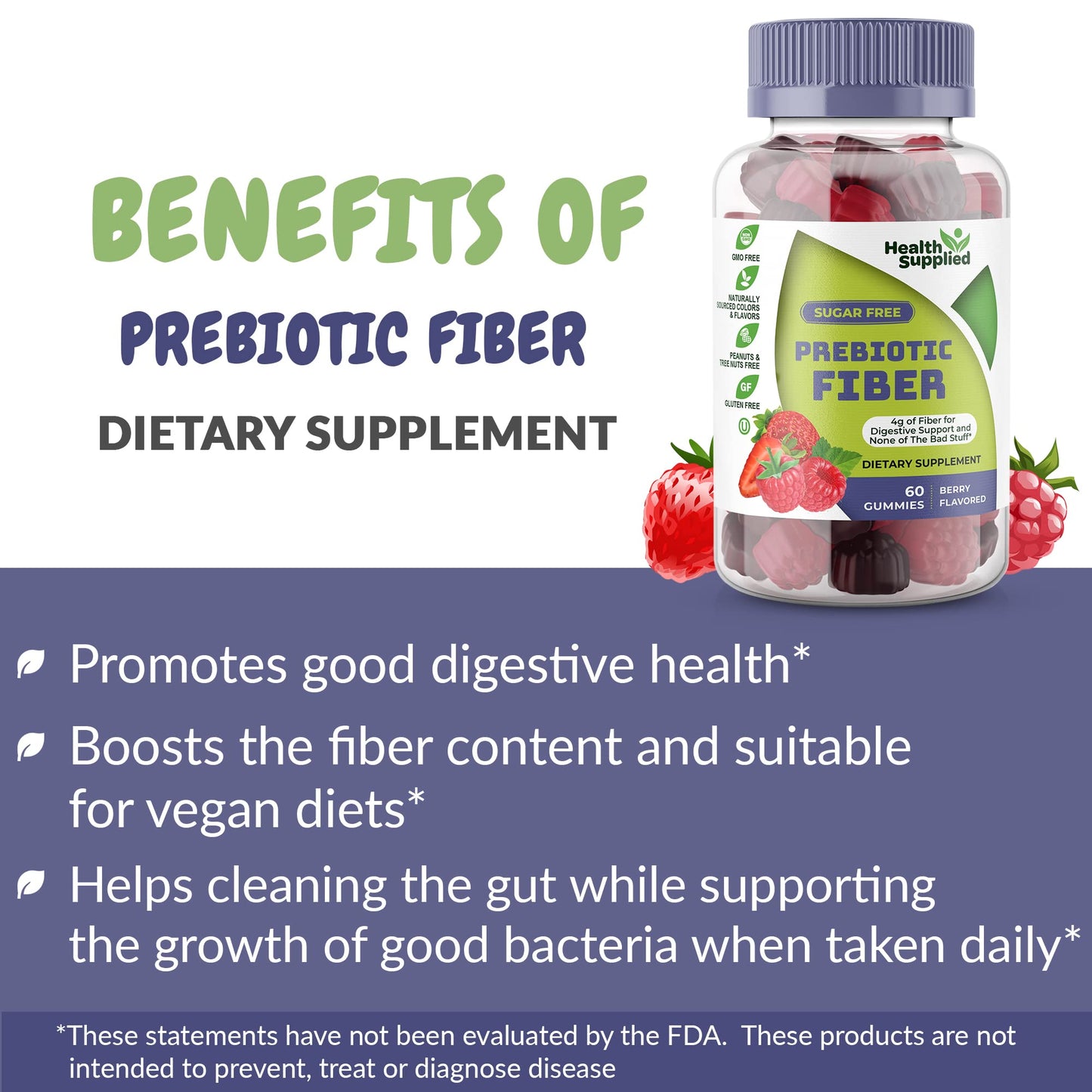 Fiber Prebiotic Gummies Sugar Free, Keto Friendly | Gut Cleansing, Digestive Health Regularity