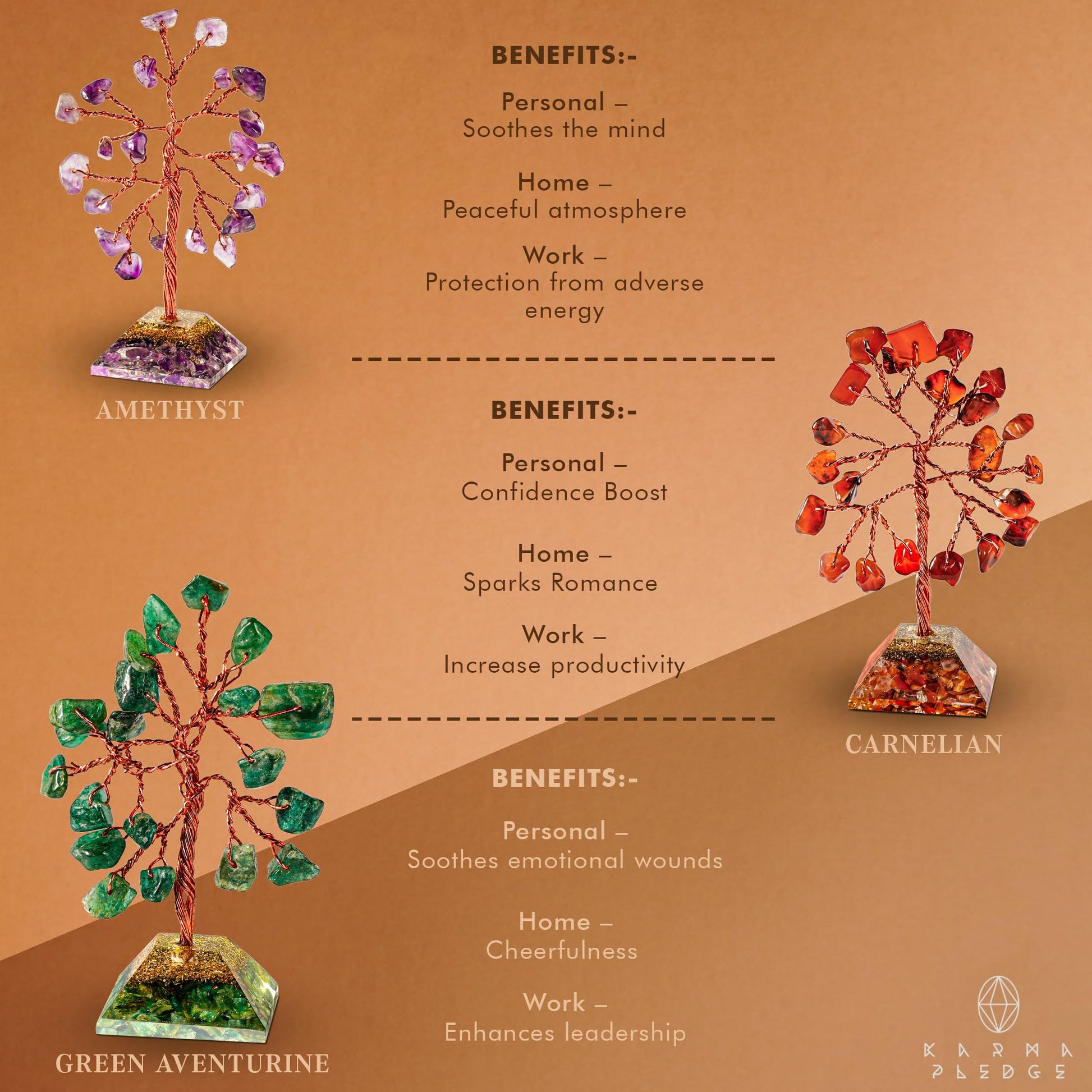 Crystal Tree Tree of Life 7 Chakra Healing Crystals & Stones for Positive Energy, Good Luck Gifts KARMAPLEDGE