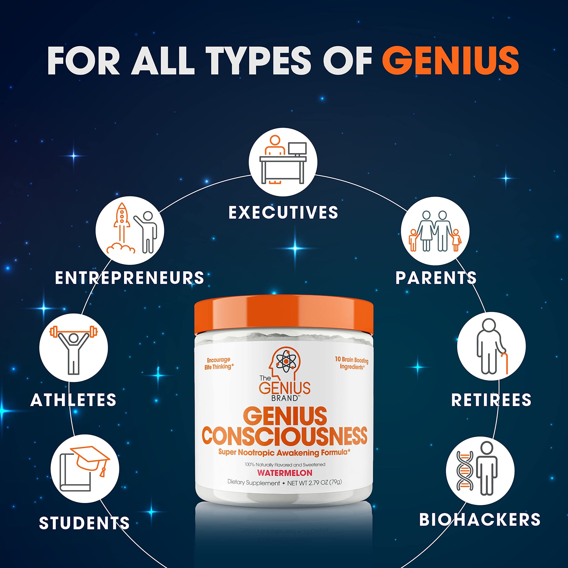Genius Consciousness, Super Nootropic Brain Supplement Powder, Watermelon The Genius Brand