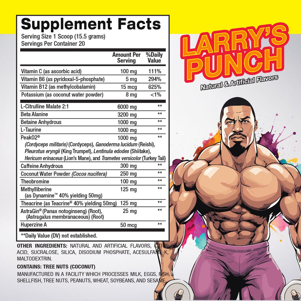 Larry Wheels' Pre Workout - Energy Drink Powder - Pre Workout Powder for Men & Women - Energy Supplement with Electrolytes, Vitamin & Caffeine - Pre workout Energy Drink, Sour Candy - 20 Servings