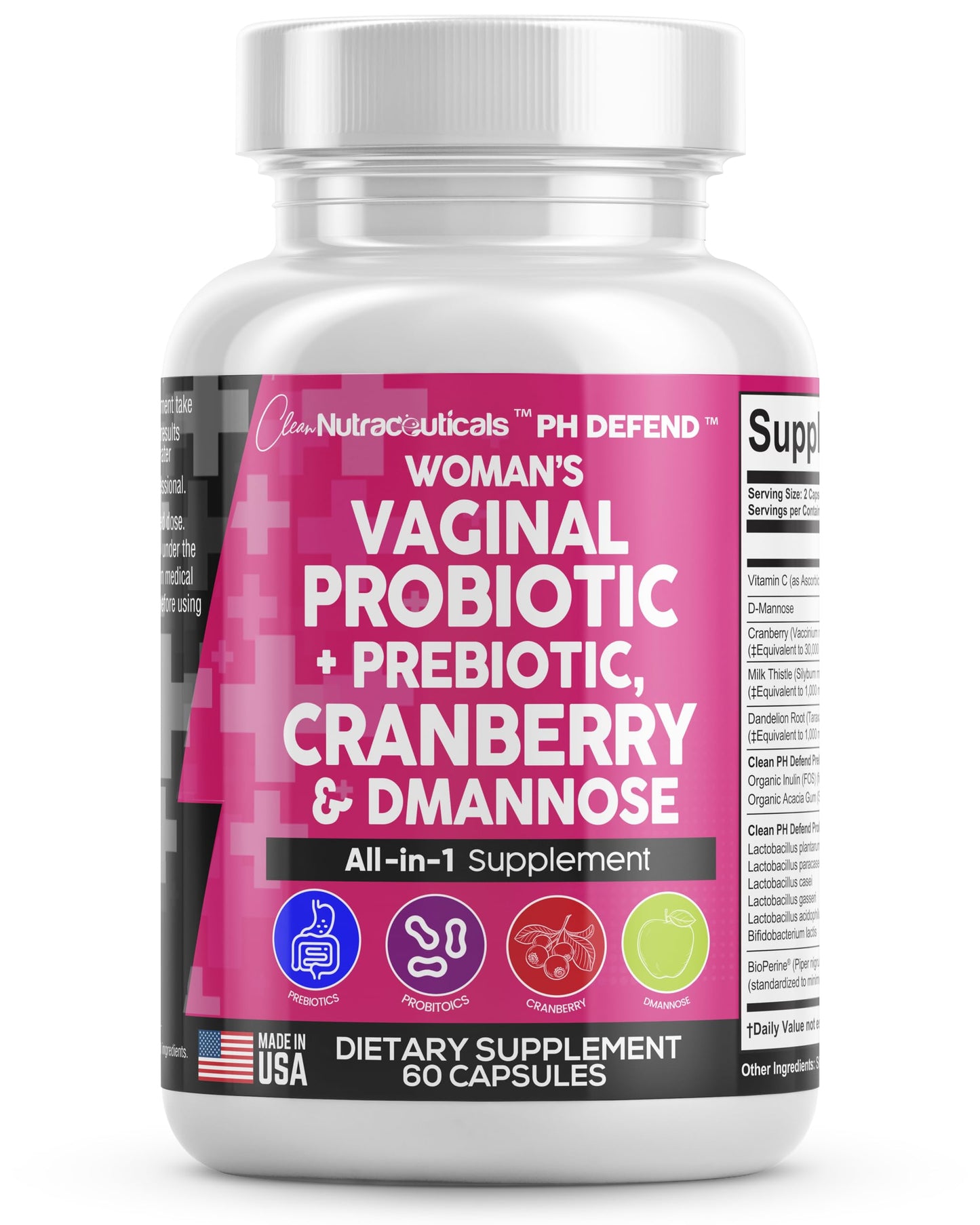 Vaginal Probiotics For Women + Prebiotics 20 Billion Cranberry Pills 30,000mg w/ D-Manno