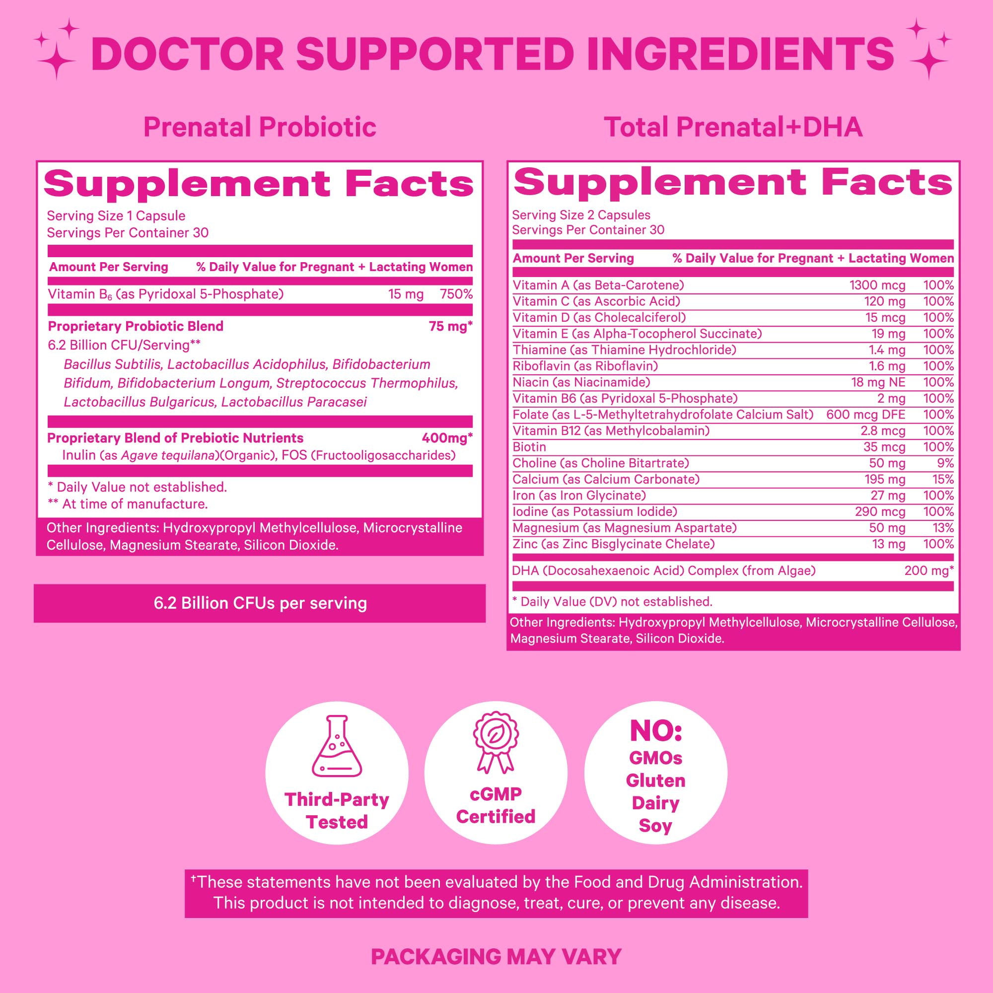 Pink Stork Prenatal Vitamin Duo: Prenatal Vitamins and Probiotics for Pregnant Women Pink Stork