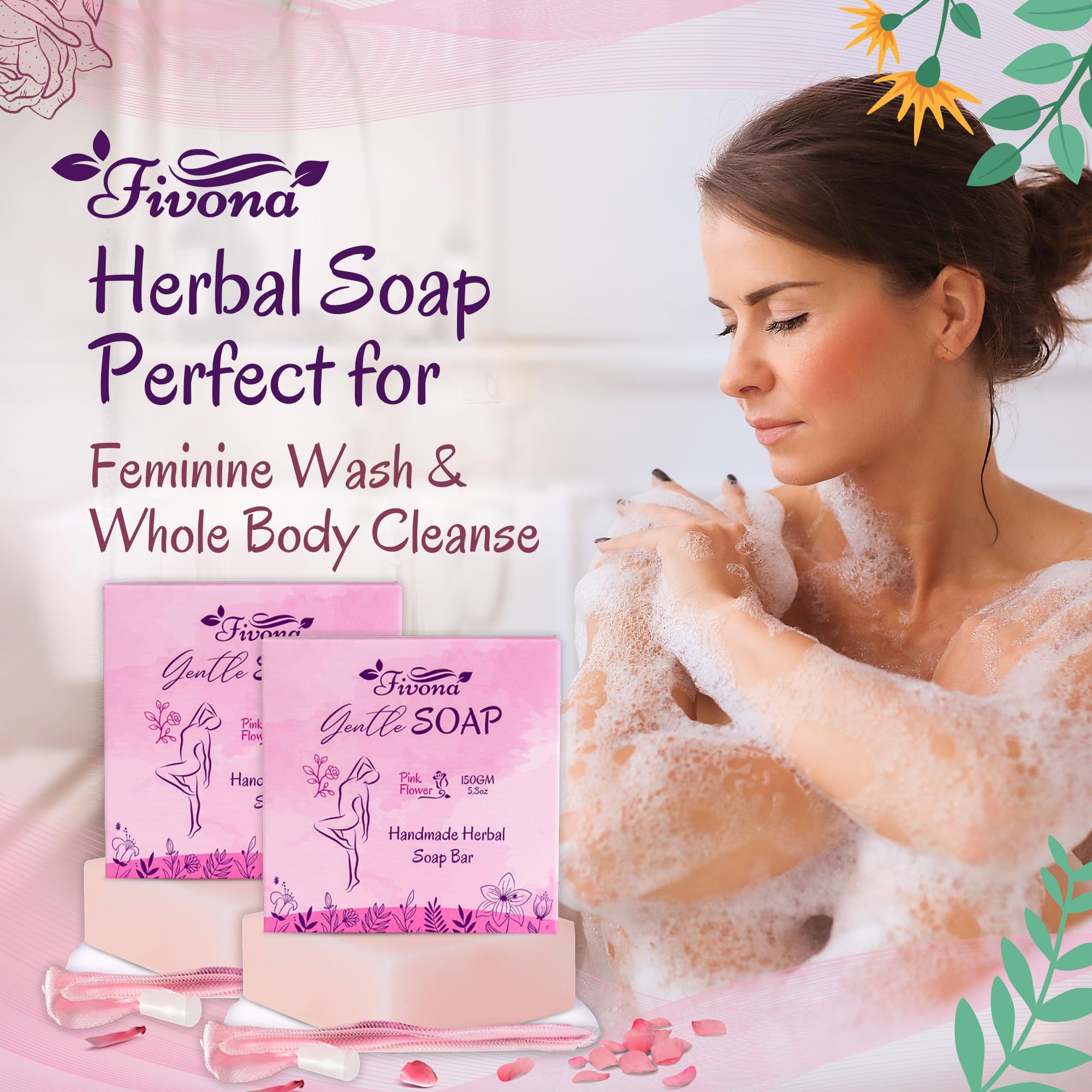 FIVONA 3 in 1 Set of Yoni Oil with 2 Yoni Soap Bars - Feminine pH Balanced Natural Vaginal Oil 30 ml FIVONA