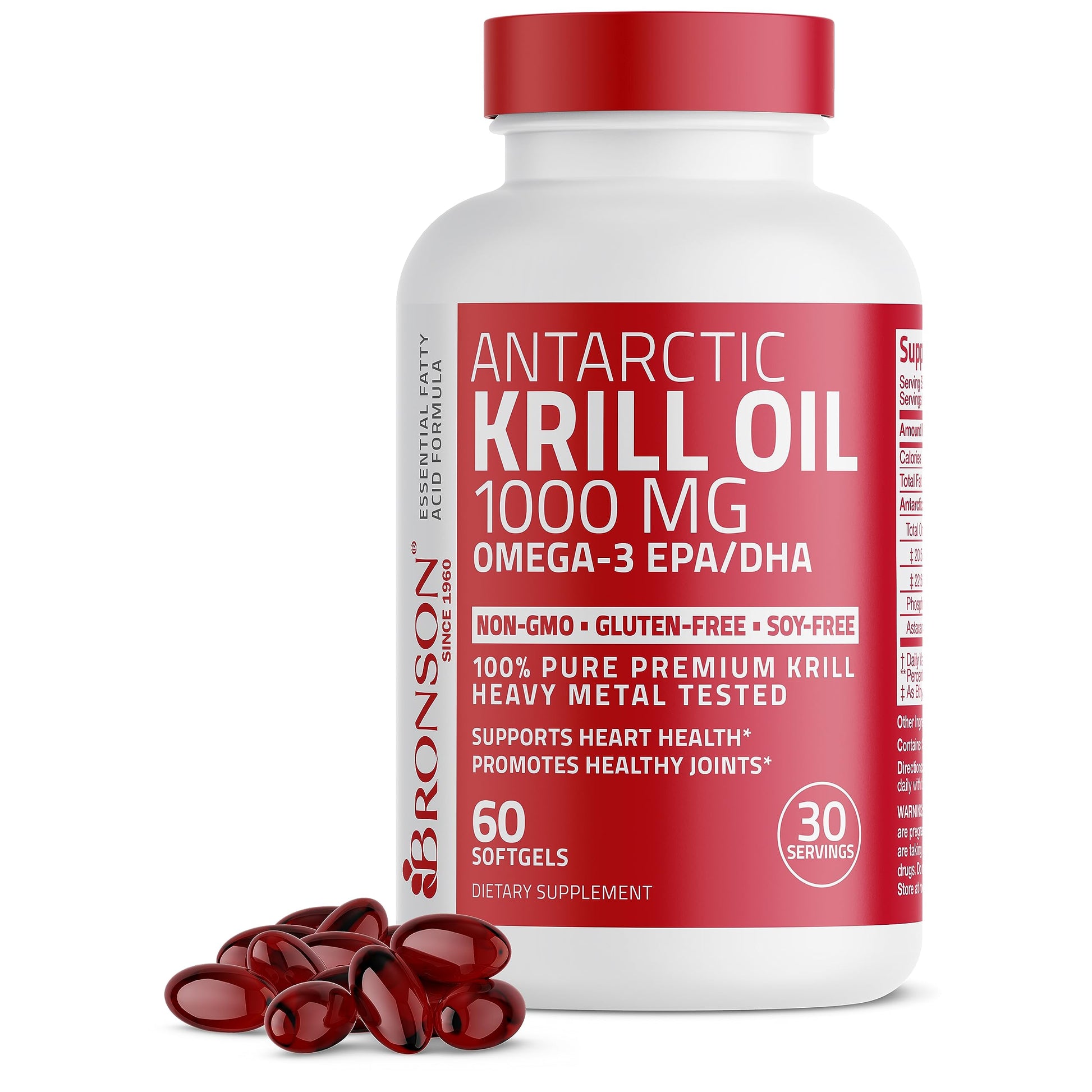 Bronson Antarctic Krill Oil 1000 mg with Omega-3s EPA, DHA, Astaxanthin Bronson