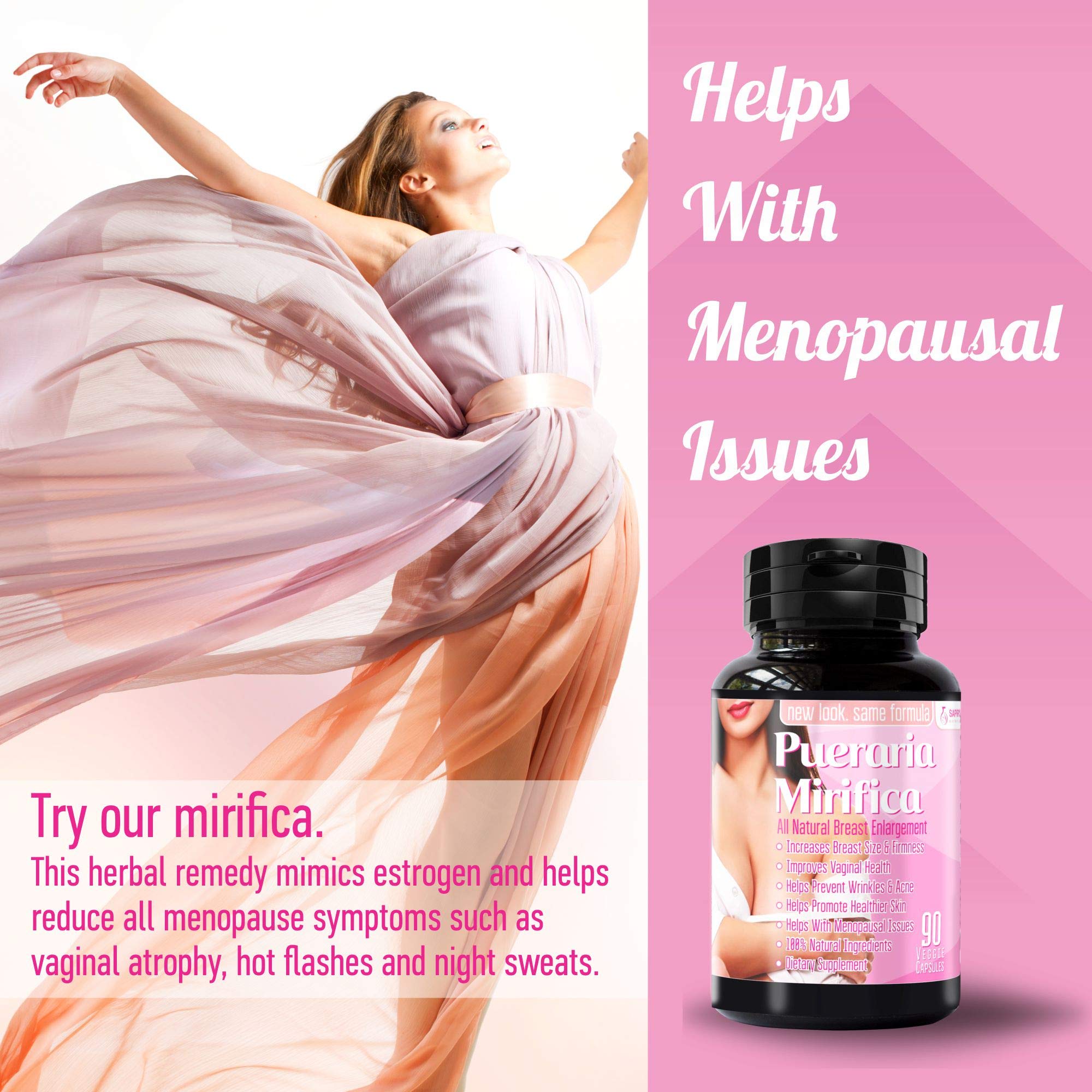 Pueraria Mirifica Capsules 2000mg Daily - Breast Enhancement Pills and Estrogen Supplement Sapir's Nutrition