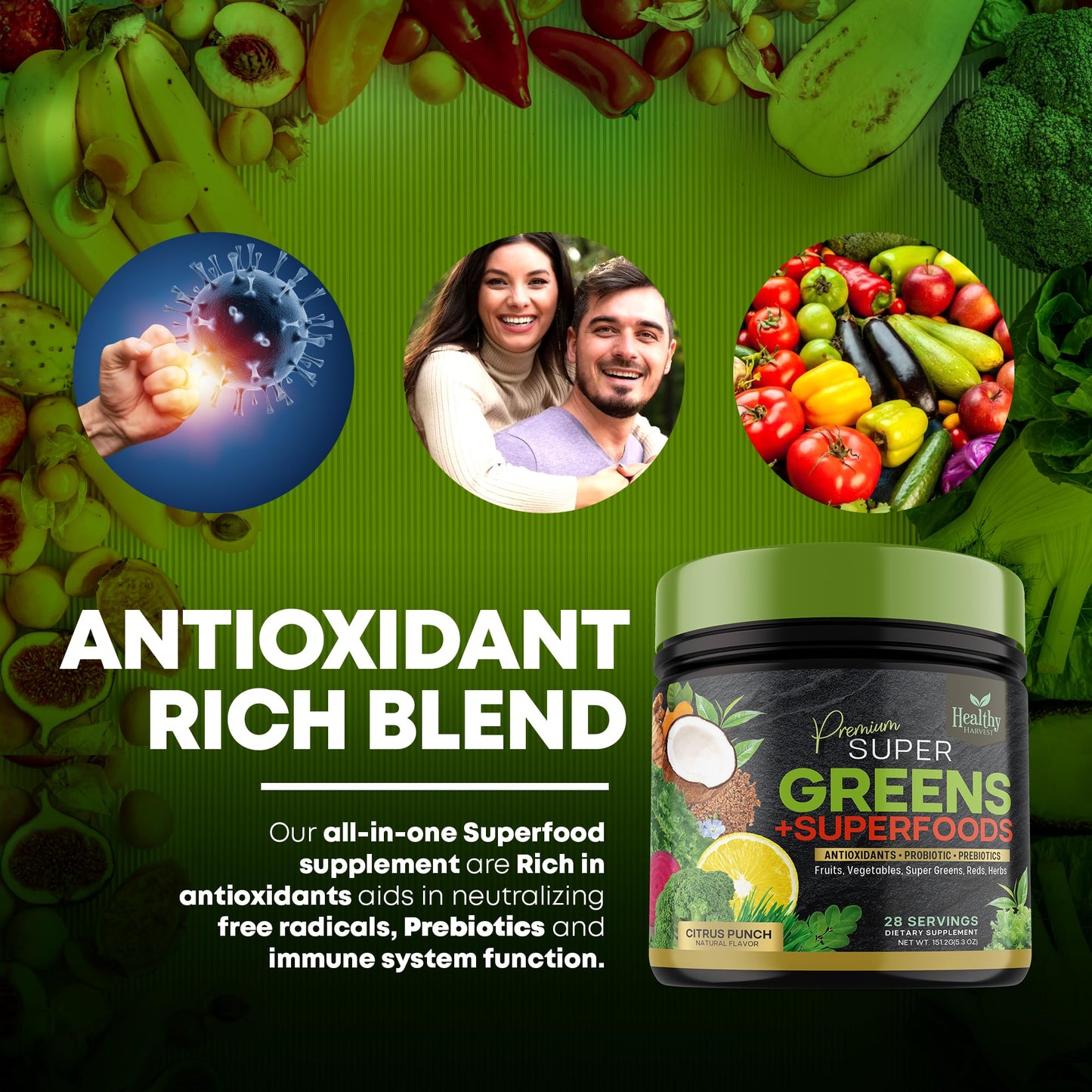 Greens Powder Superfood Supplement - Super Green Reds Smoothie Mix Blend with Spirulina