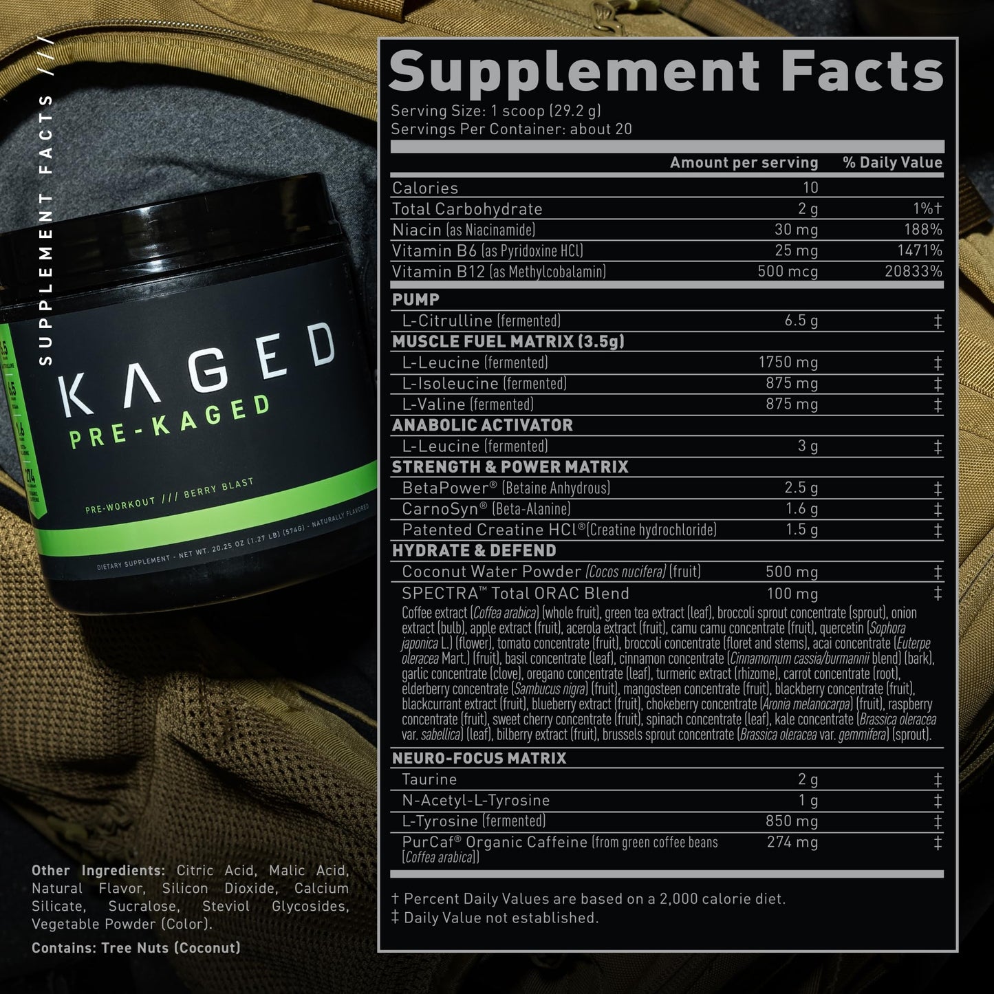 Kaged Original Pre Workout Powder | Berry Blast | Pre-Kaged | Formulated with Creatine