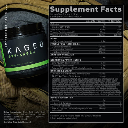 Kaged Original Pre Workout Powder | Berry Blast | Pre-Kaged | Formulated with Creatine