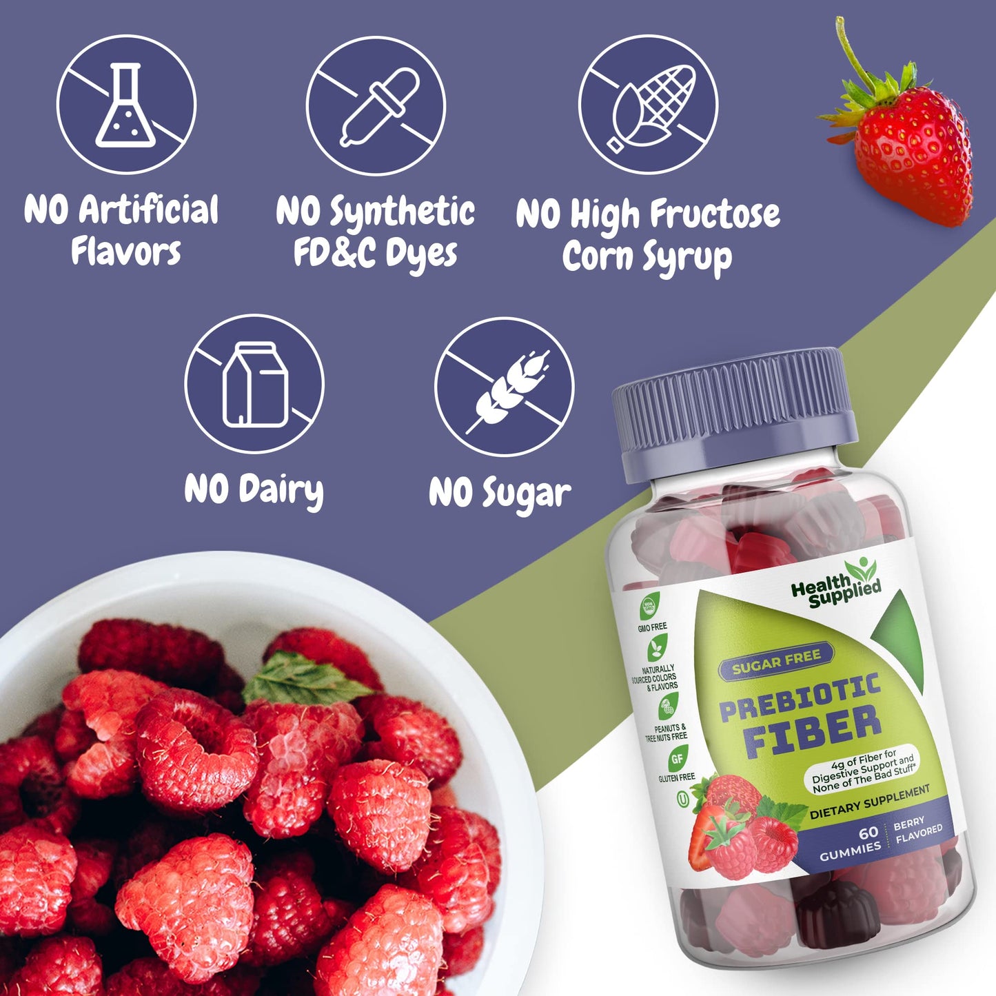 Fiber Prebiotic Gummies Sugar Free, Keto Friendly | Gut Cleansing, Digestive Health Regularity