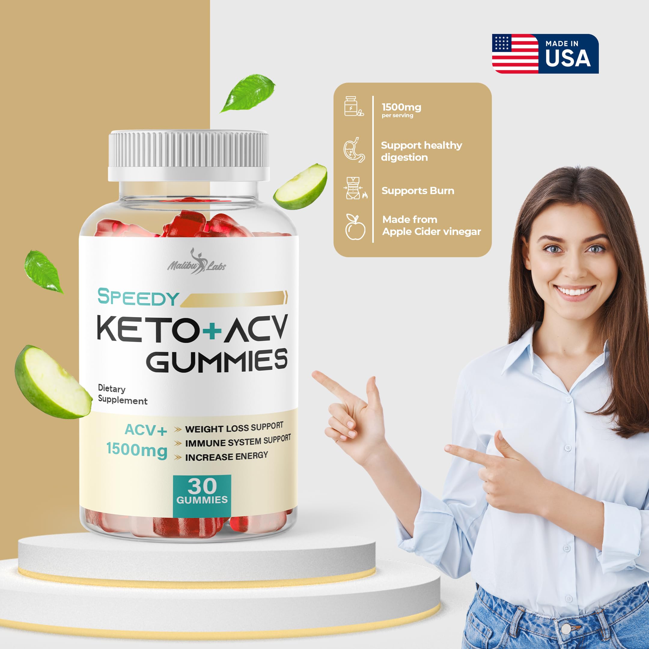 Speedy Keto acv Gummies- 1500mg Once a Day Keto Bites, Time Released Advanced Ketogenic Malibu Labs