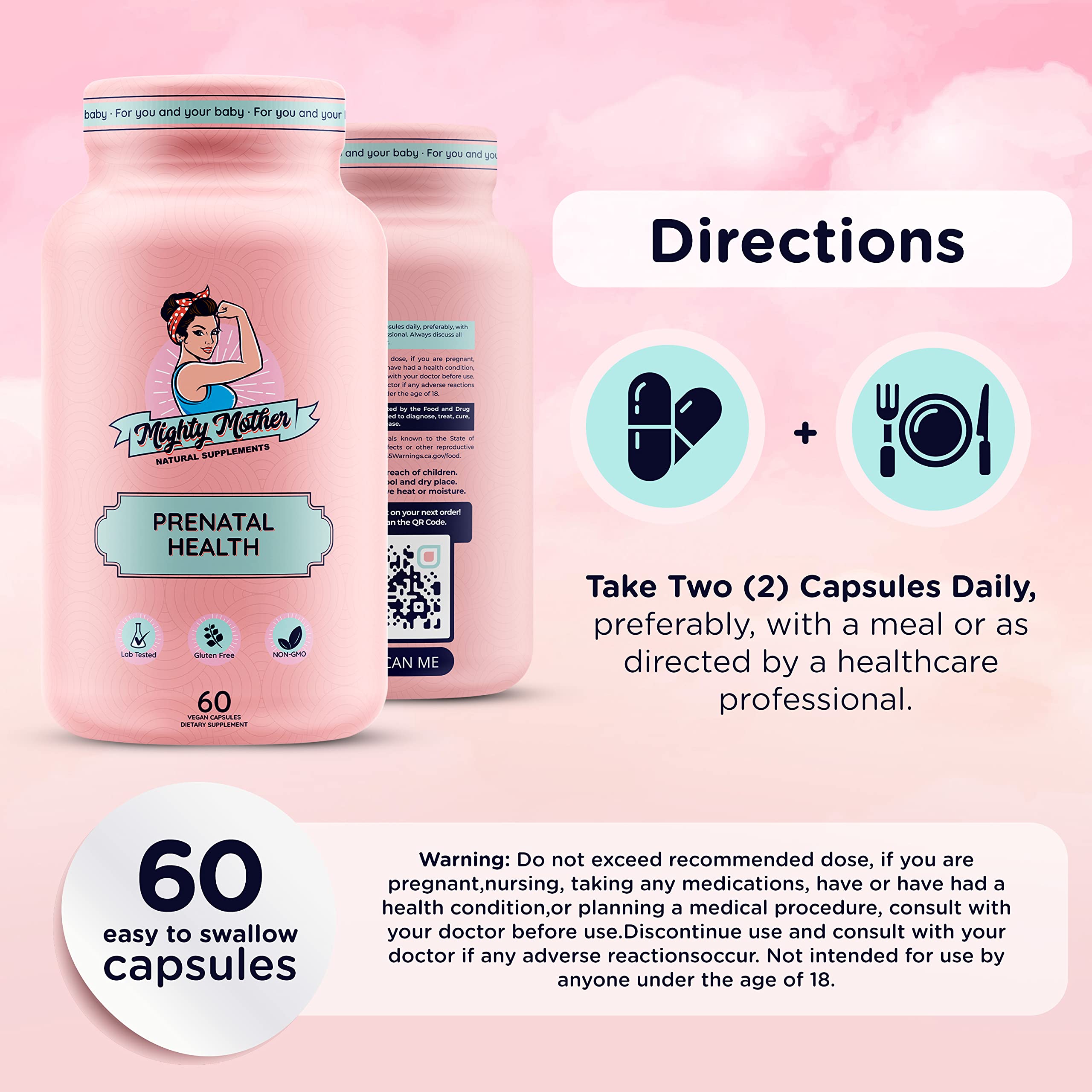 Mighty Mother Conception Fertility Prenatal Vitamins with, Iron, Folic Acid, Zinc, Biotin, Vitamin C Mighty Mother