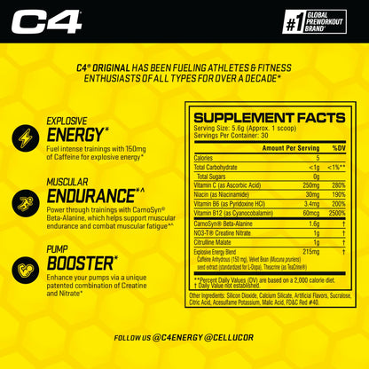 Cellucor C4 Original Pre Workout Powder Watermelon Sugar Free Preworkout Energy