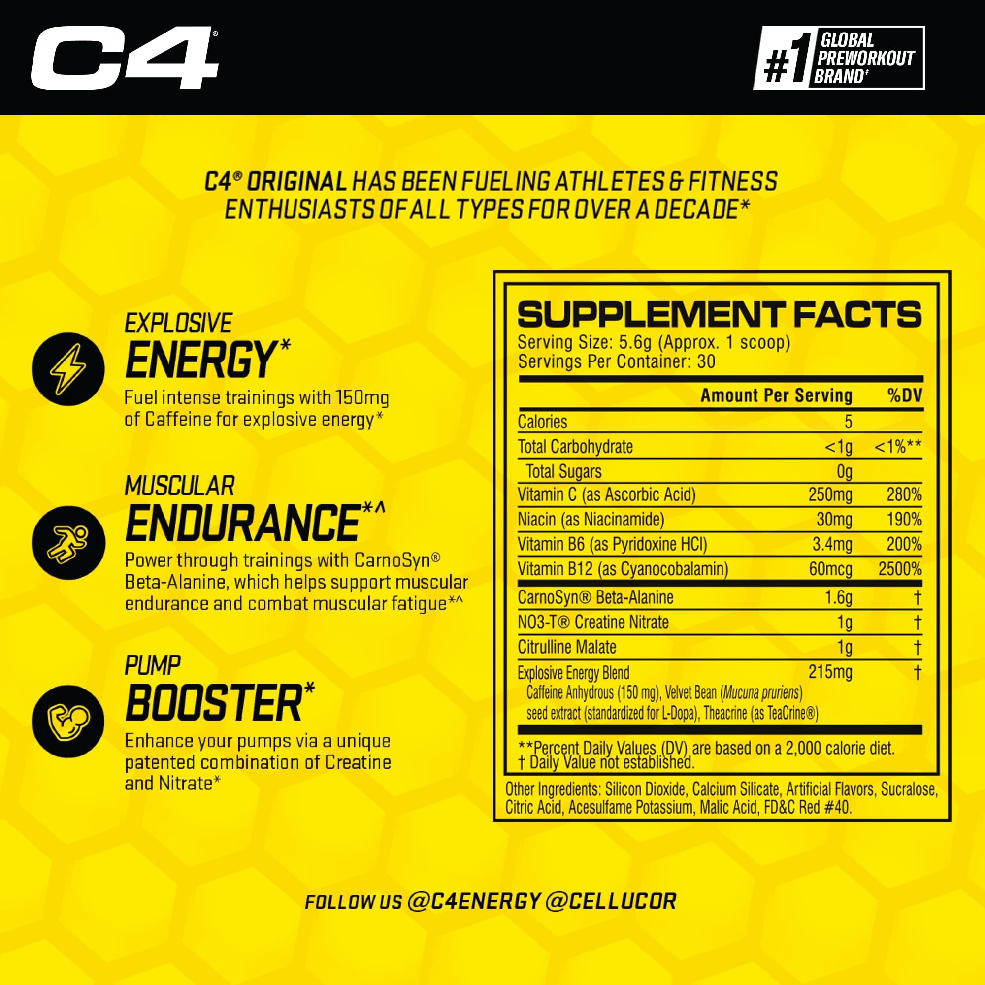 Cellucor C4 Original Pre Workout Powder Watermelon Sugar Free Preworkout Energy Cellucor