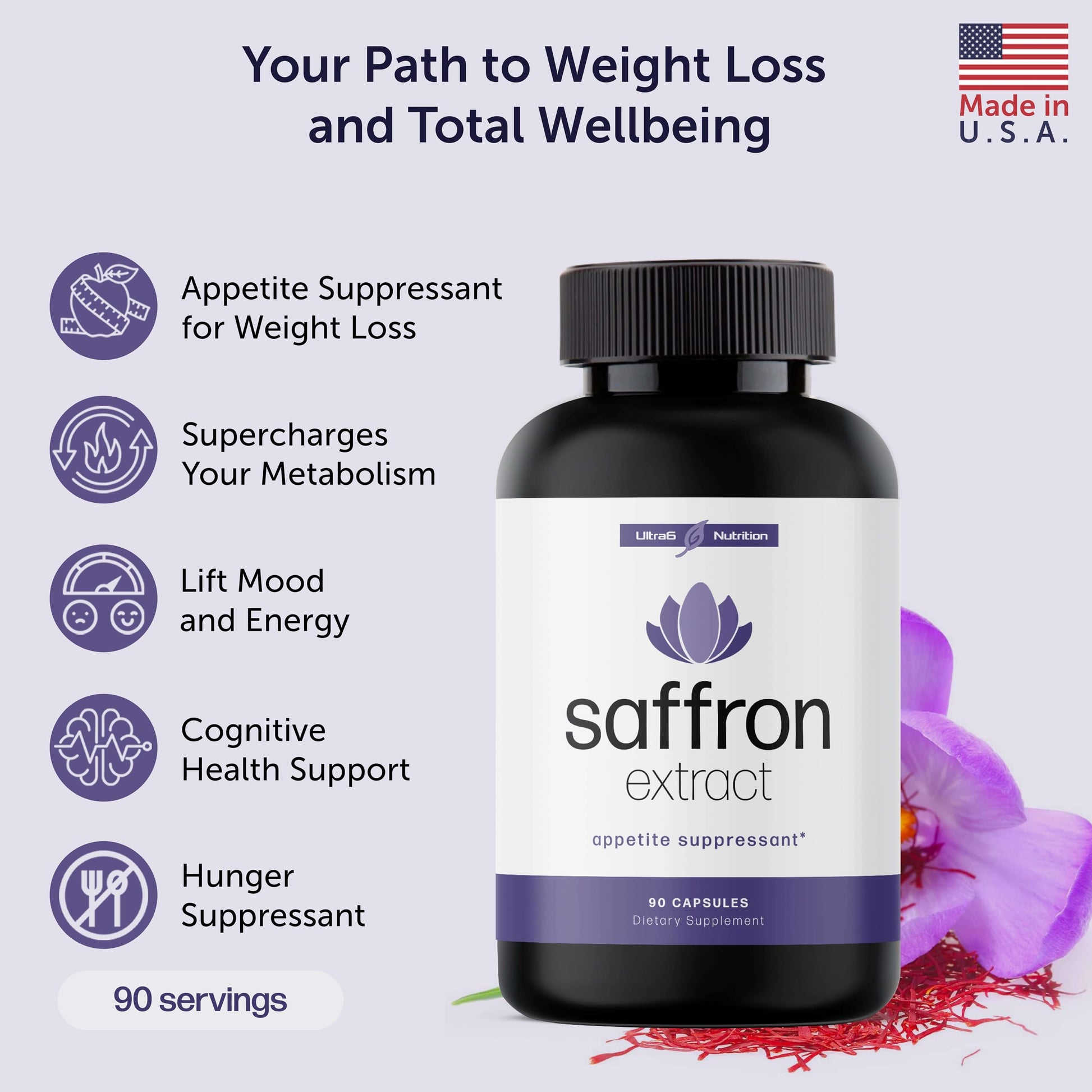 Pure Saffron Extract - Appetite Suppressant for Weight Loss Women & Men - Natural Hunger Ultra6 Nutrition