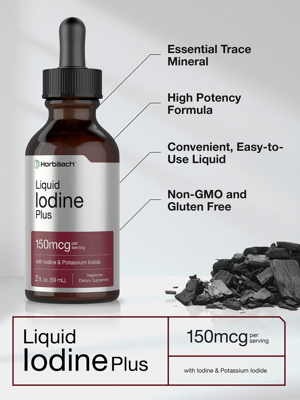 Liquid Iodine Solution Drops | 2 fl oz | 150 mcg | Iodine & Potassium Iodide Supplement