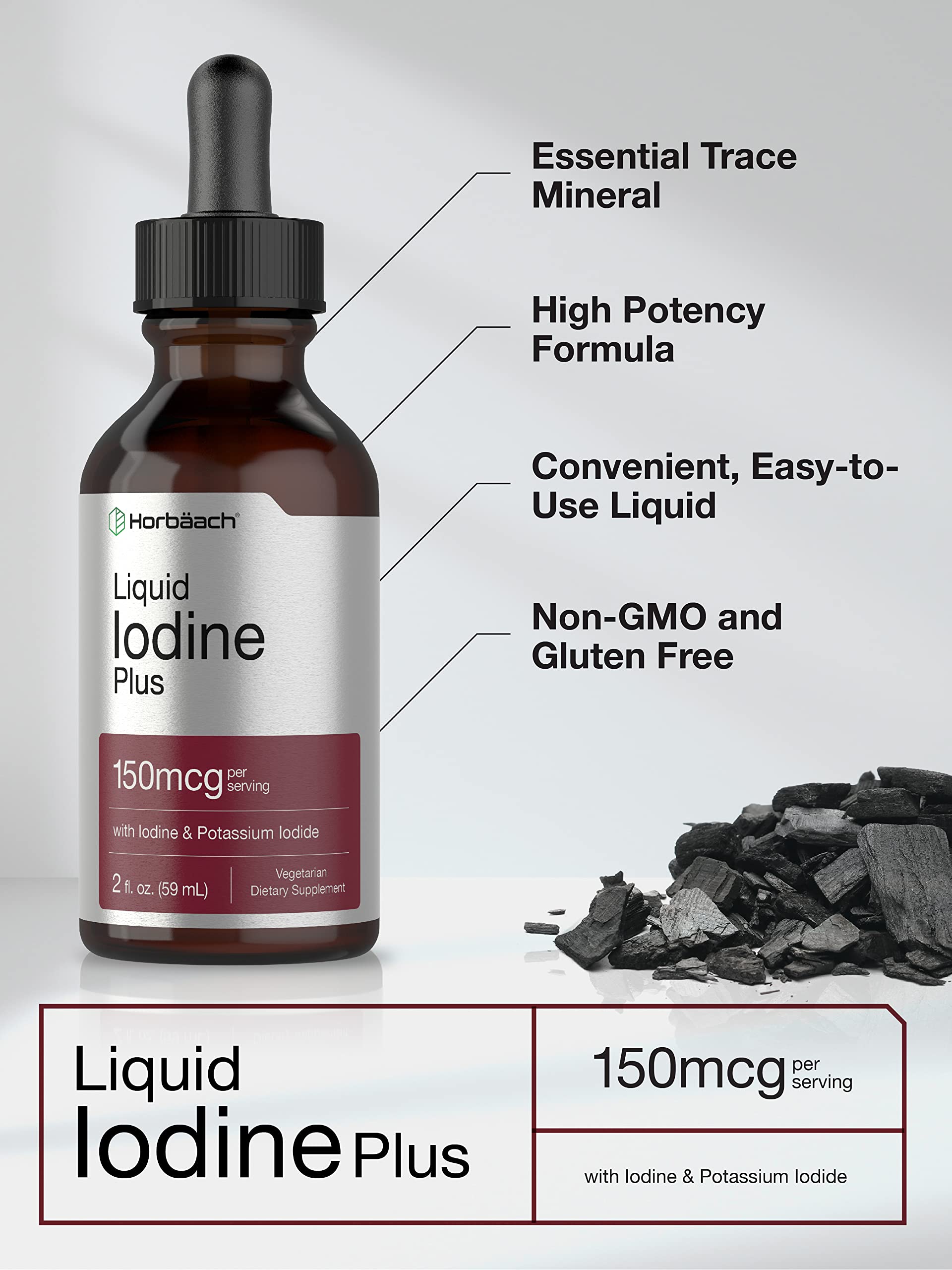 Liquid Iodine Solution Drops | 2 fl oz | 150 mcg | Iodine & Potassium Iodide Supplement
