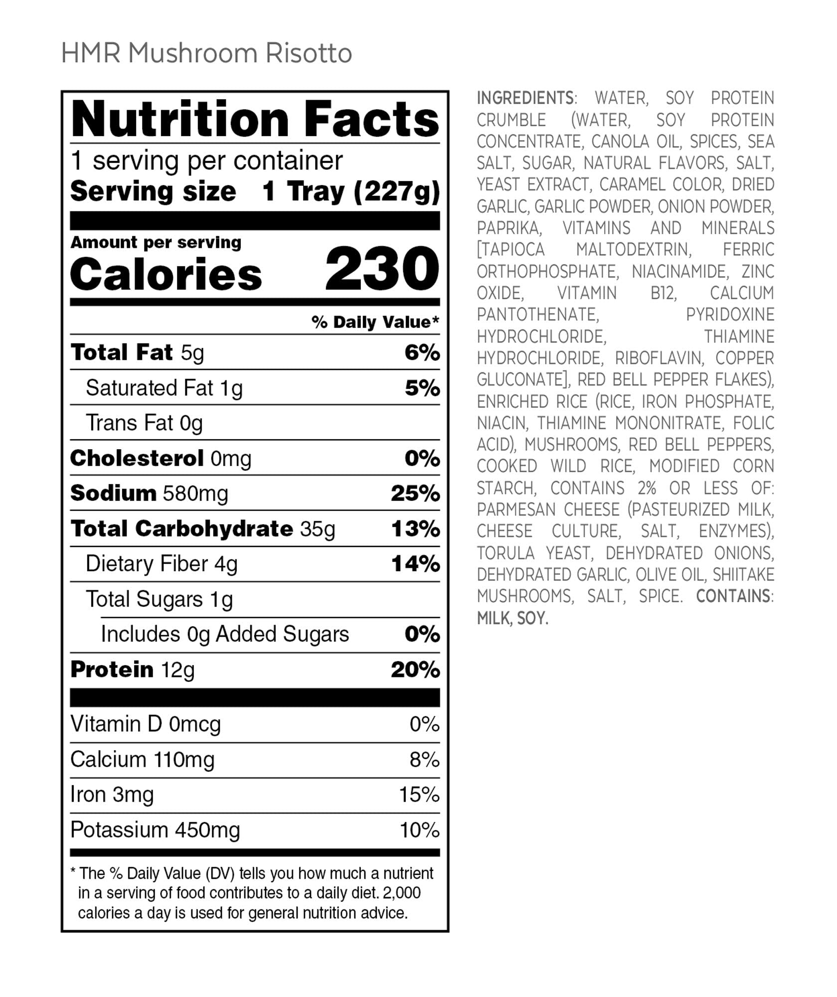 HMR Mushroom Risotto Entrée | Pre-packaged Lunch or Dinner to Support Weight Loss HMR