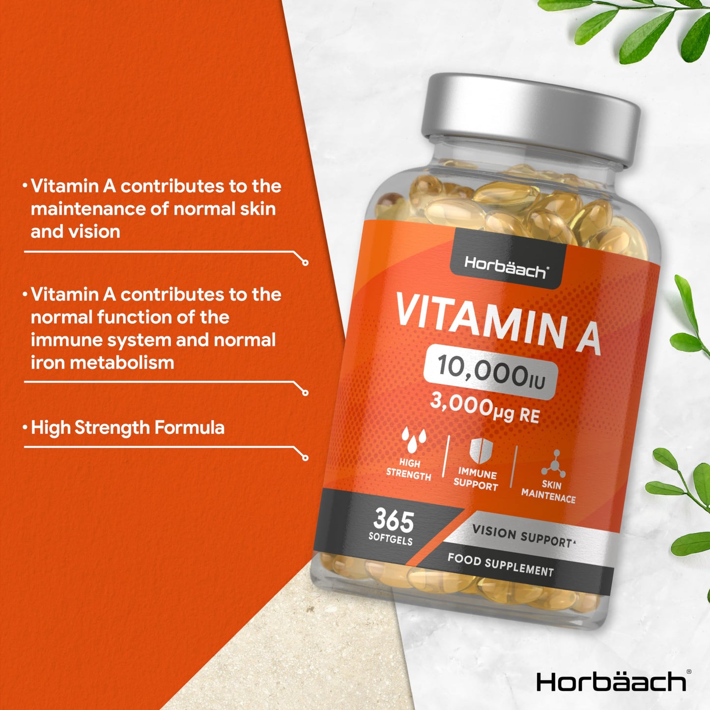 Vitamin A Capsules 10,000iu | 365 Count (1 Year Supply) | High Strength Vitamin A Supplem
