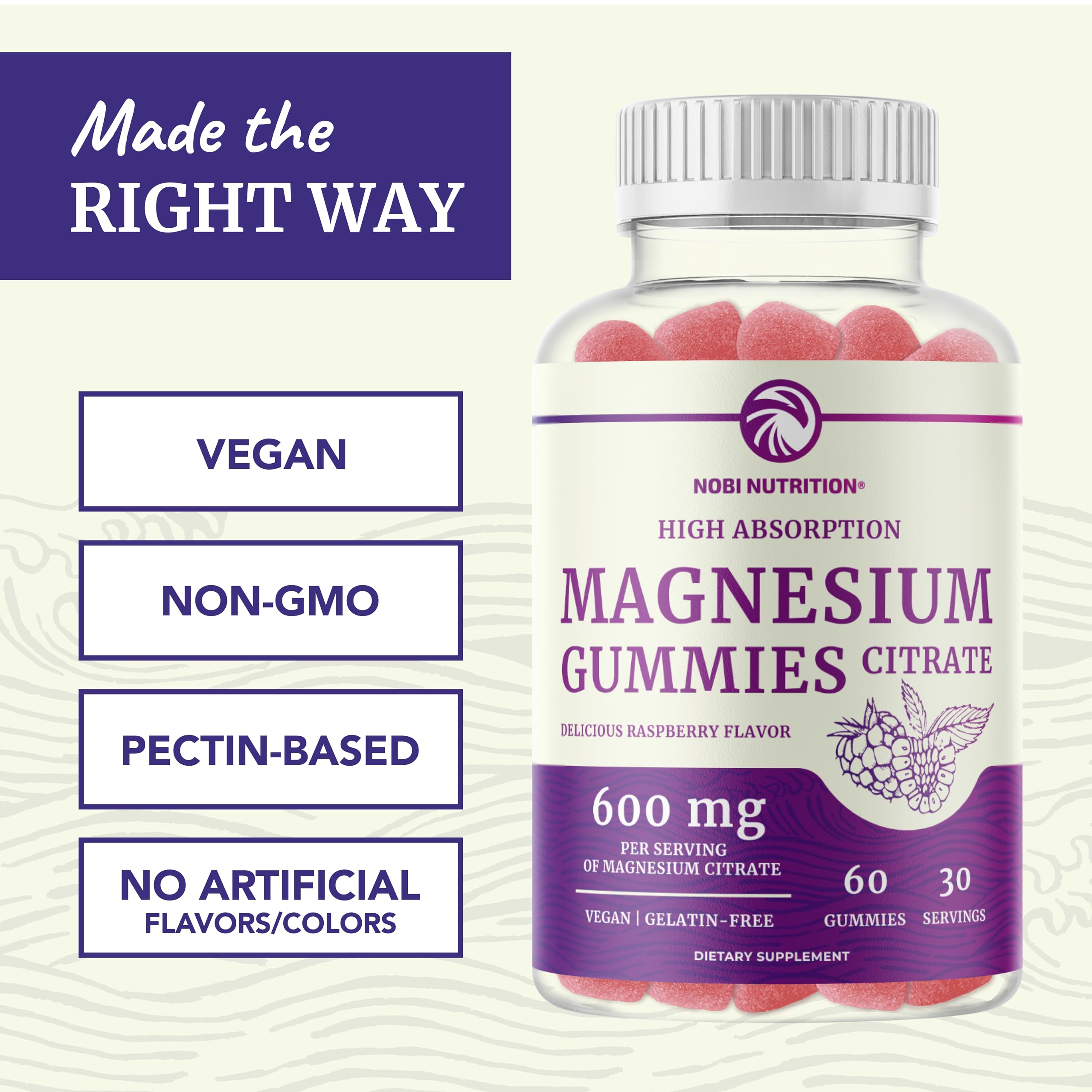 Magnesium Citrate Gummies | 600mg | High Absorption Magnesium for Calm Nobi Nutrition