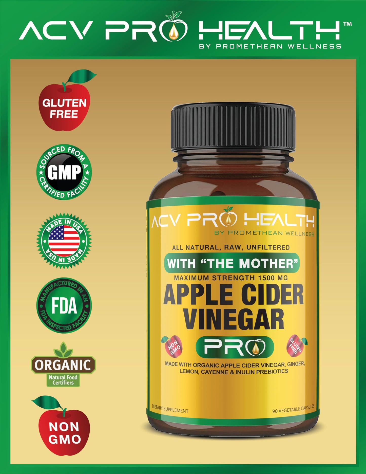 Certified Organic Apple Cider Vinegar Capsules Pro with Mother Acv Pills Detox