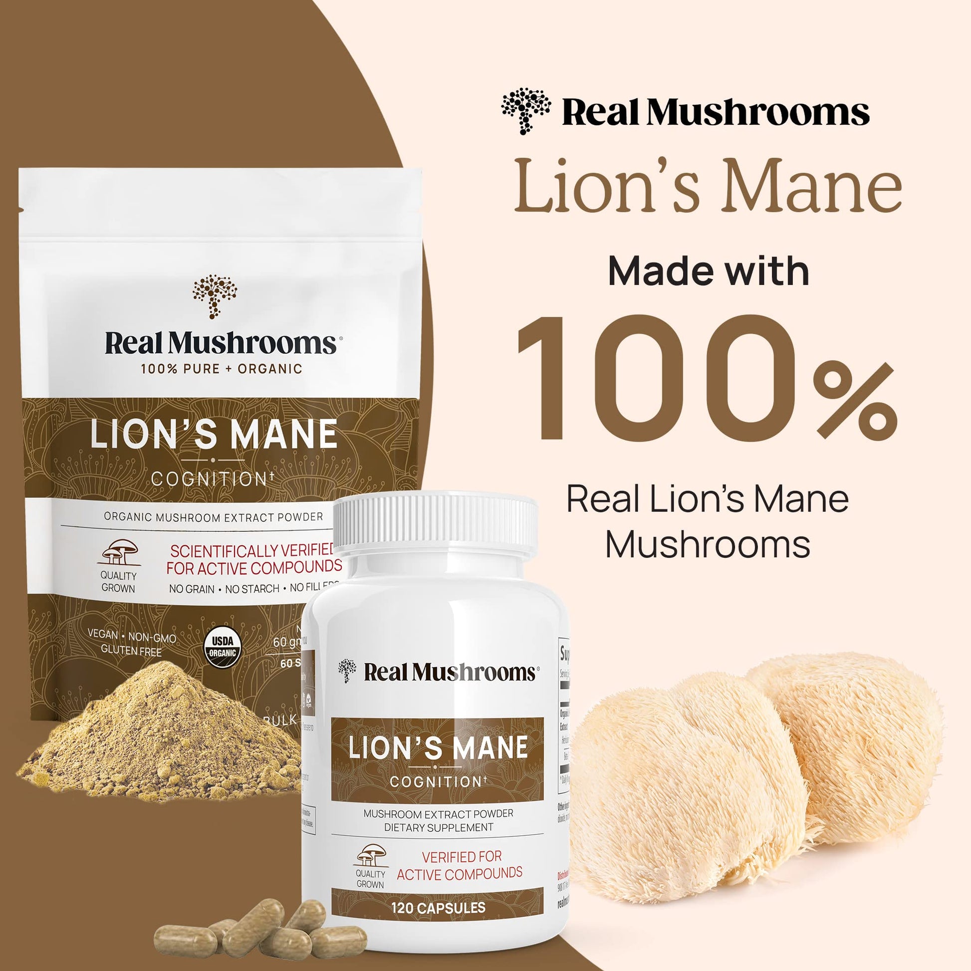 Real Mushrooms Lion’s Mane Capsules - Organic Lions Mane Mushroom Extract Real Mushrooms