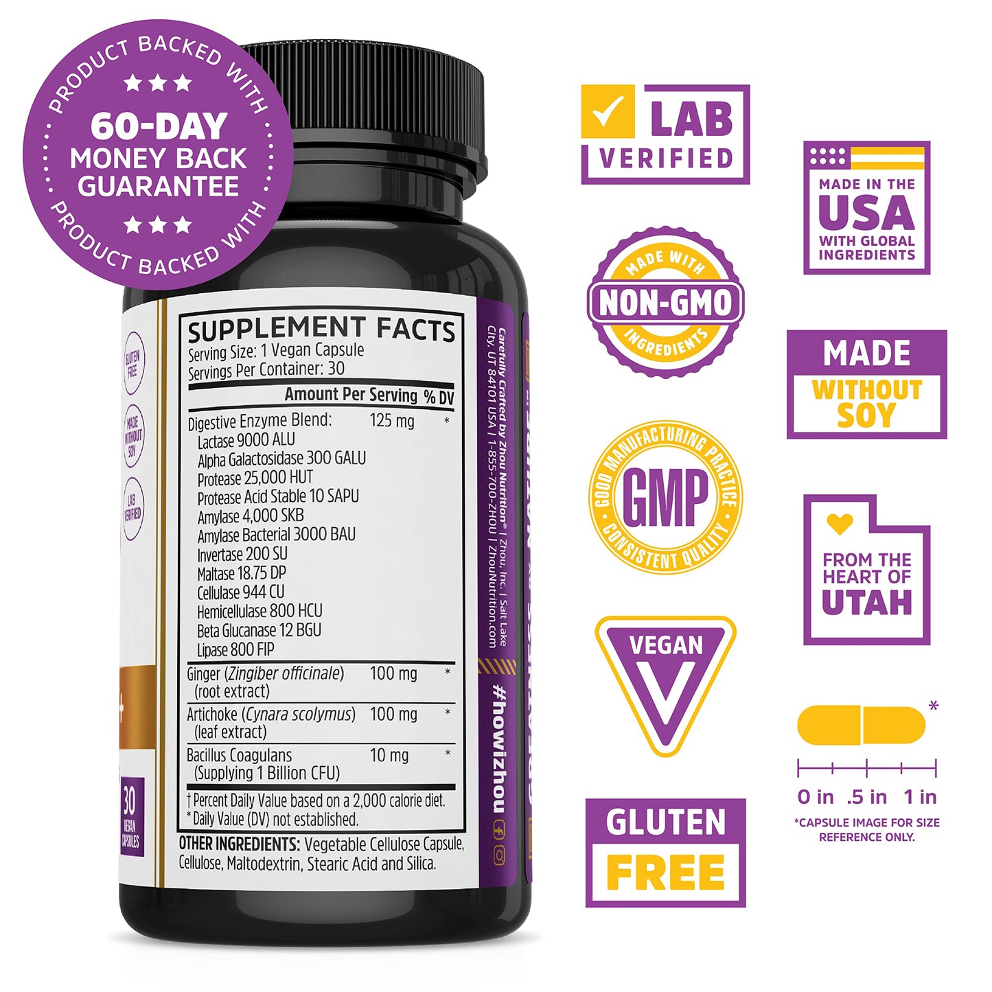 Zhou Nutrition Bloat Blast+ Digestive Enzymes with Probiotics, Bloating Relief for Women