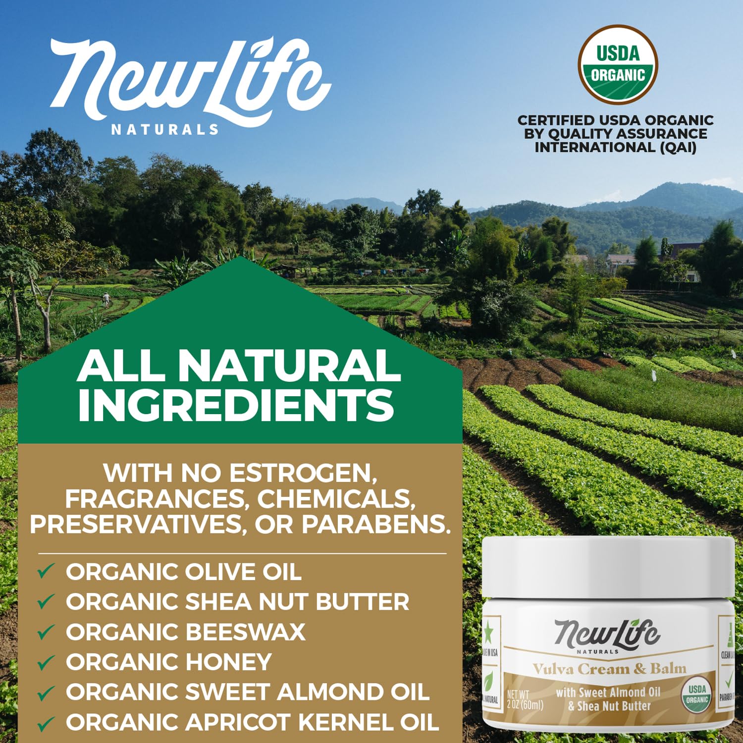 NewLife Naturals Certified Organic Vulva Cream - Menopause Support, Itching Relief, Vaginal Moisturizer NewLife Naturals