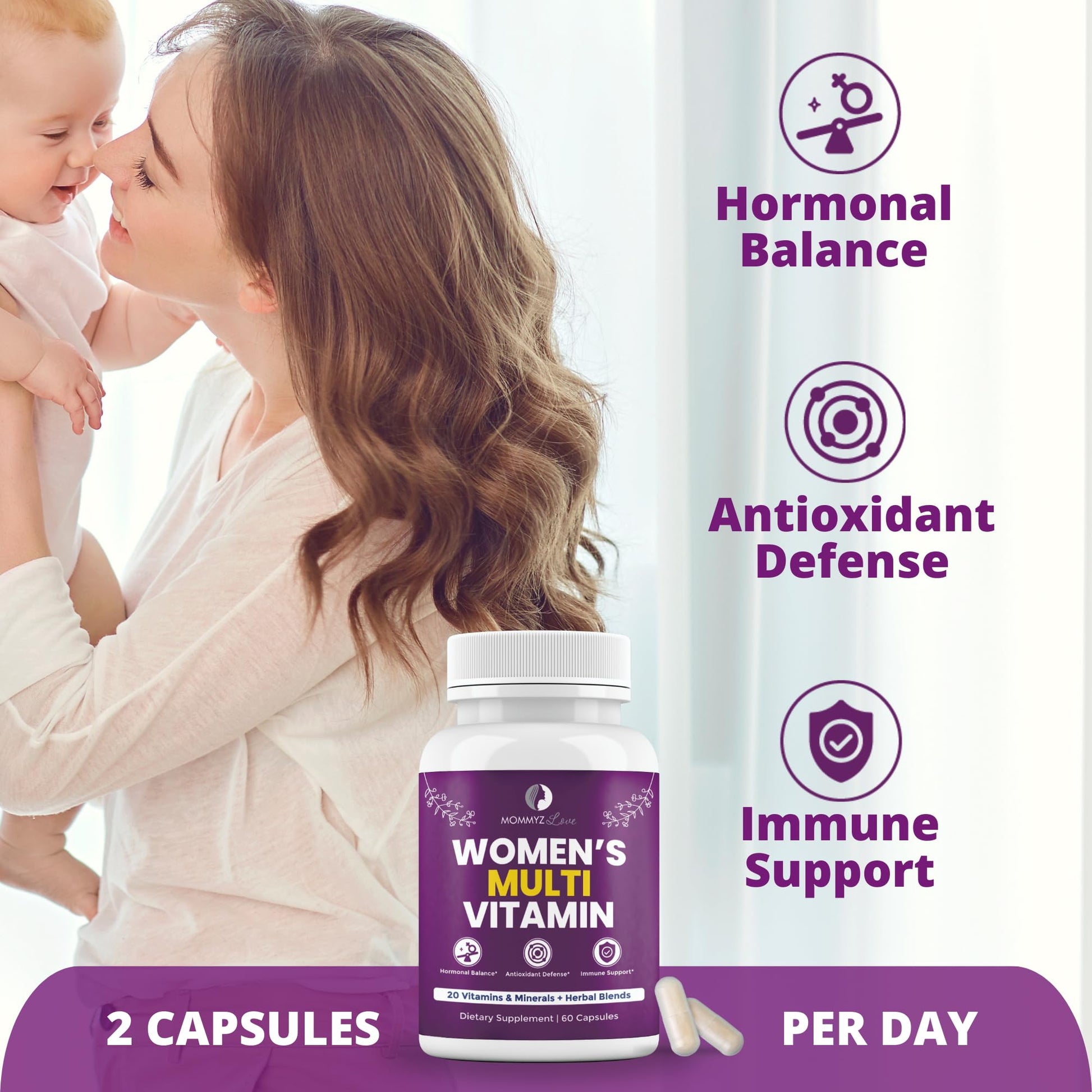 Mommyz Love Womens Multivitamin for Hormonal Balance, Antioxidant Defense, Immune Support Plus Mommyz Love