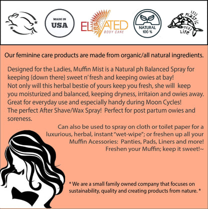 ELEVATED Muffin Mist – Organic Natural Feminine Spray| 5 Scents | Yoni Oil | Vegan | Herbal Infused Oil