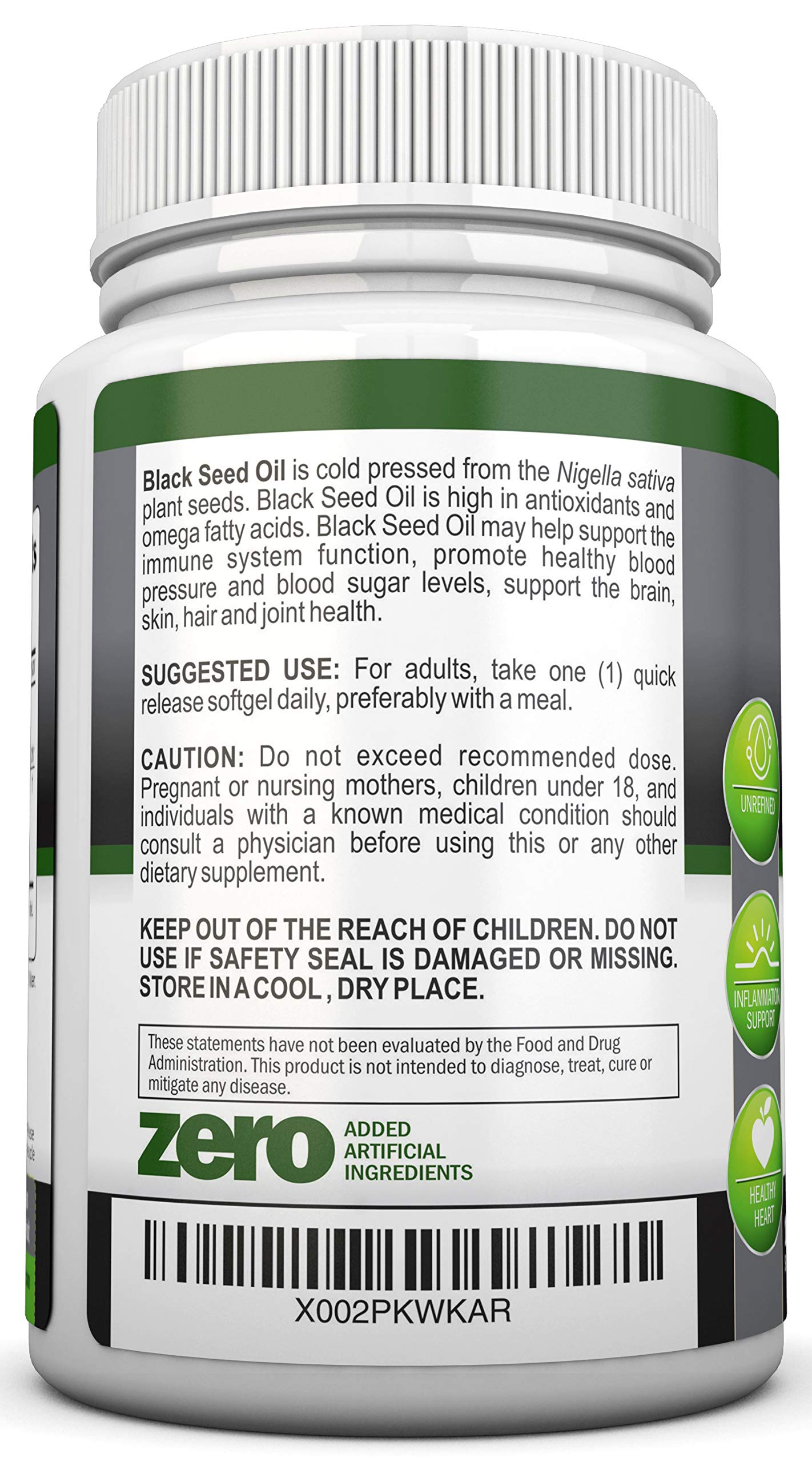Black Seed Oil - 1000 Mg - 180 Softgels - Cold-Pressed Non-GMO Black Cumin Seed NutriONN