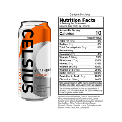 CELSIUS ESSENTIALS, Sparkling Orangesicle, Performance Energy Drink 16 Fl Oz (Pack of 12)