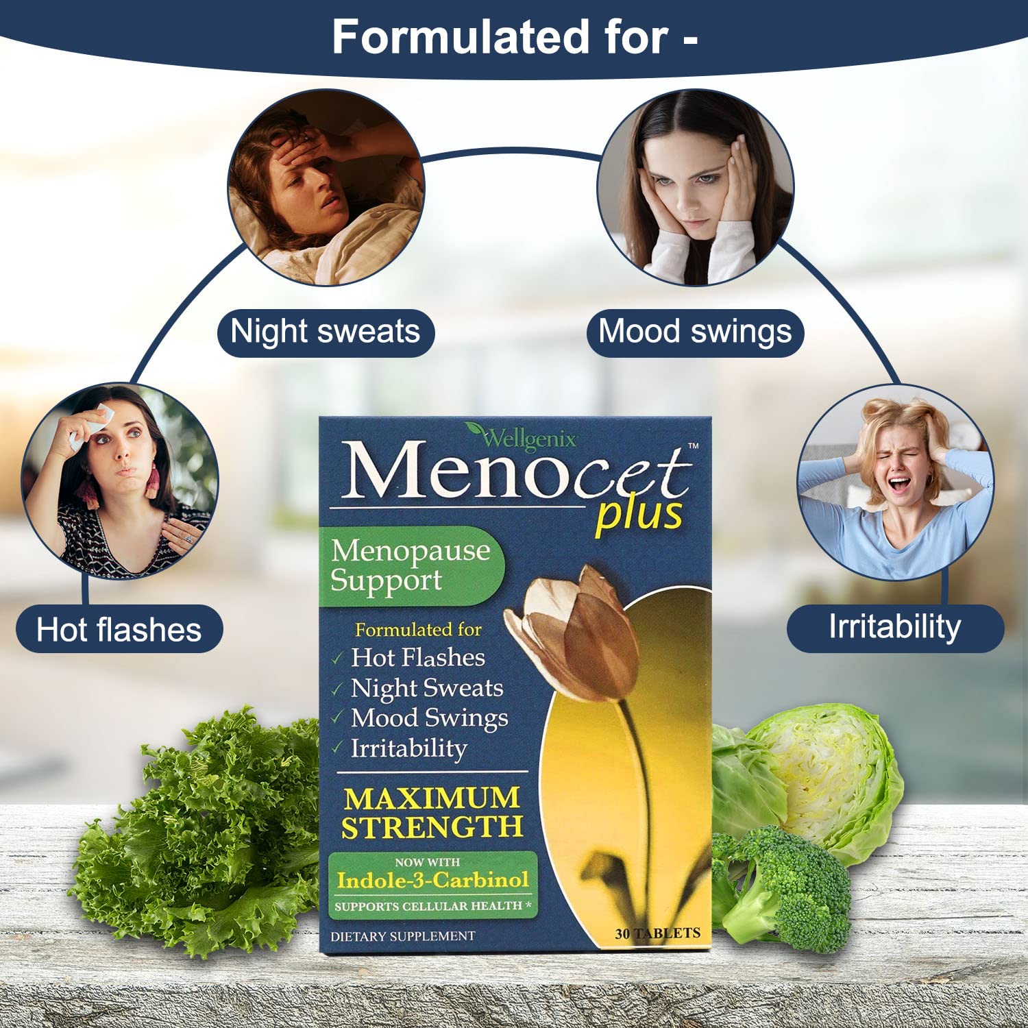 Wellgenix Menocet Plus Menopause Support - All-in-One Menopause Supplement - Daily Relief Feminine Wellgenix