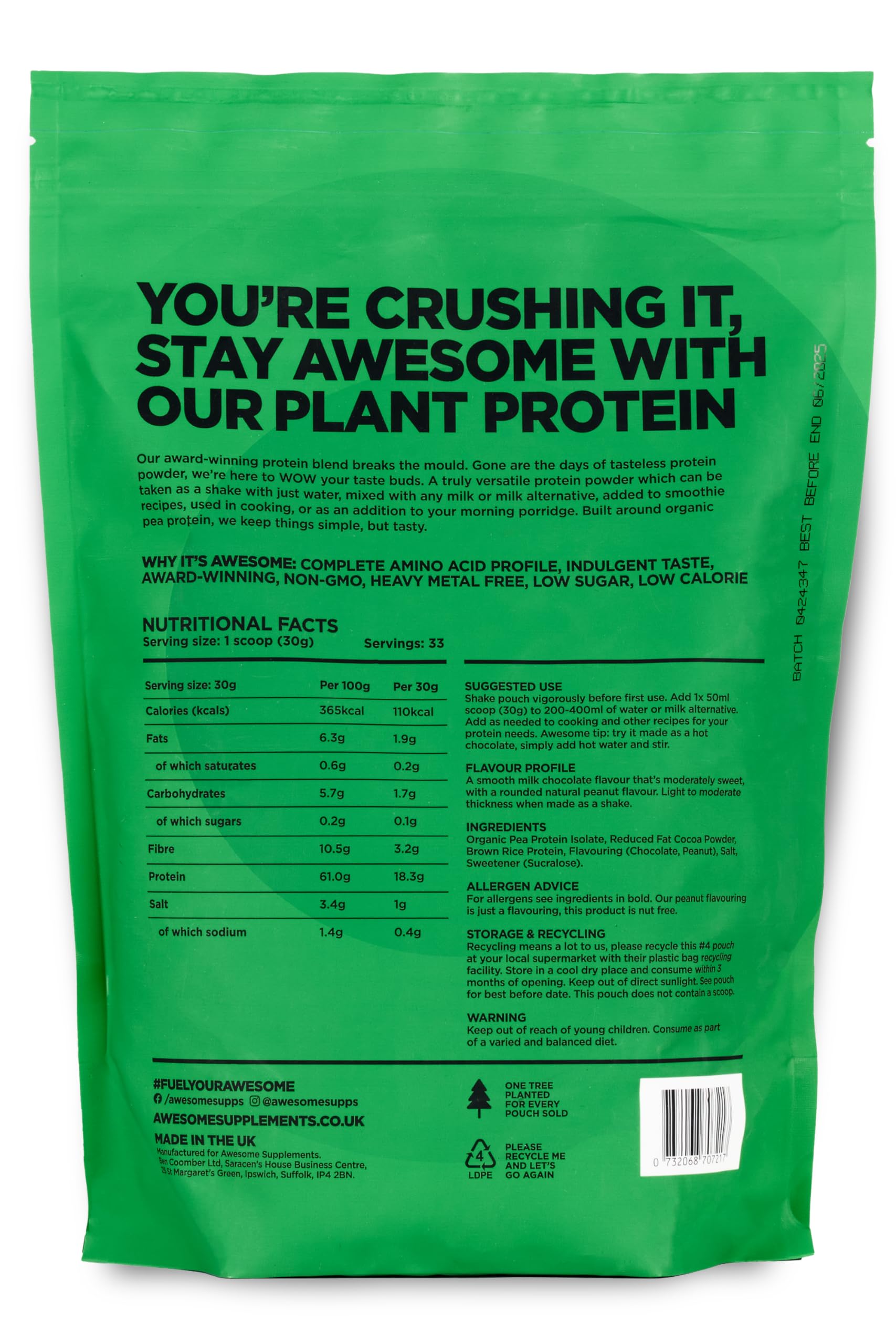 Chocolate Nut Awesome Protein Powder by Ben Coomber | 1kg Vegan Organic Flavoured Protein Ben Coomber