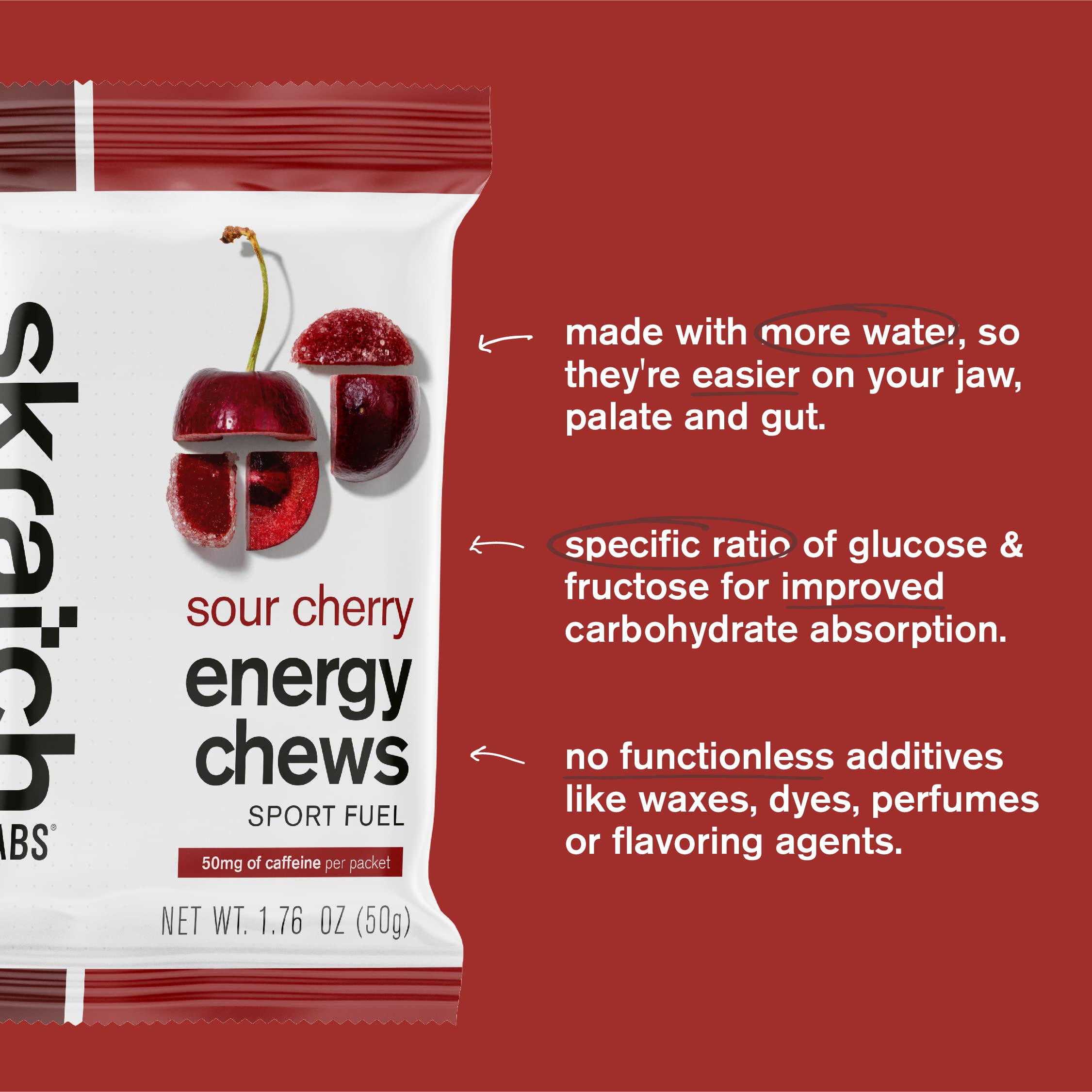 Skratch Labs Sport Energy Chews, Sour Cherry with Caffeine (10 Pack)
